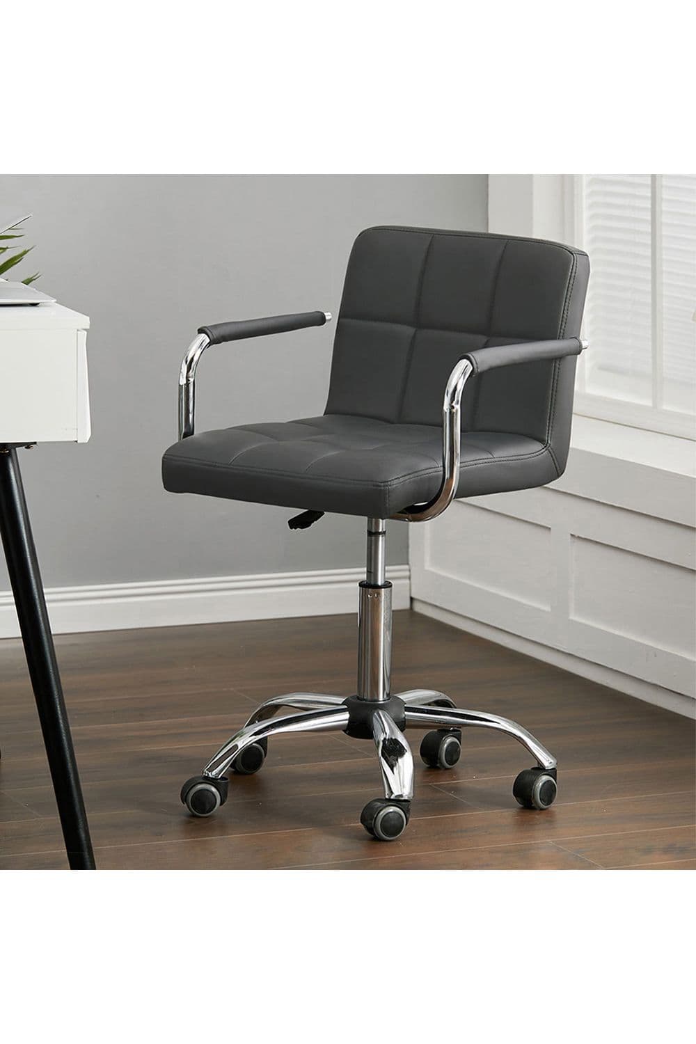 Grey Low Back Faux Leather with Chrome Base