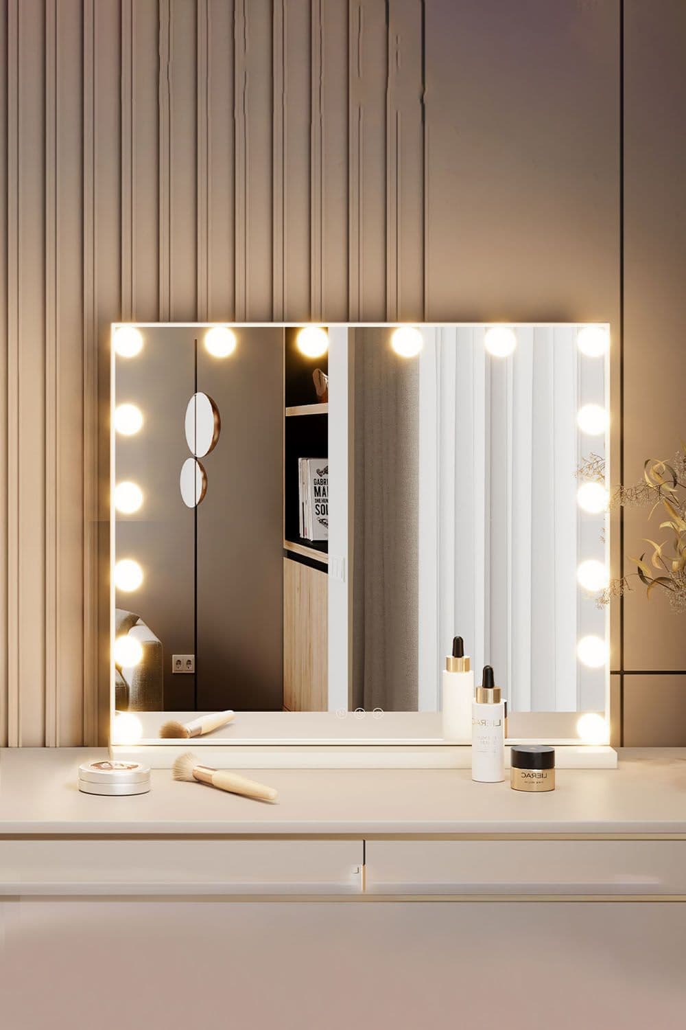 Large Hollywood Vanity Mirror with Lights,3 Lighting Modes & Touch Screen Control,Tabletop Cosmetic Mirror For Bedroom