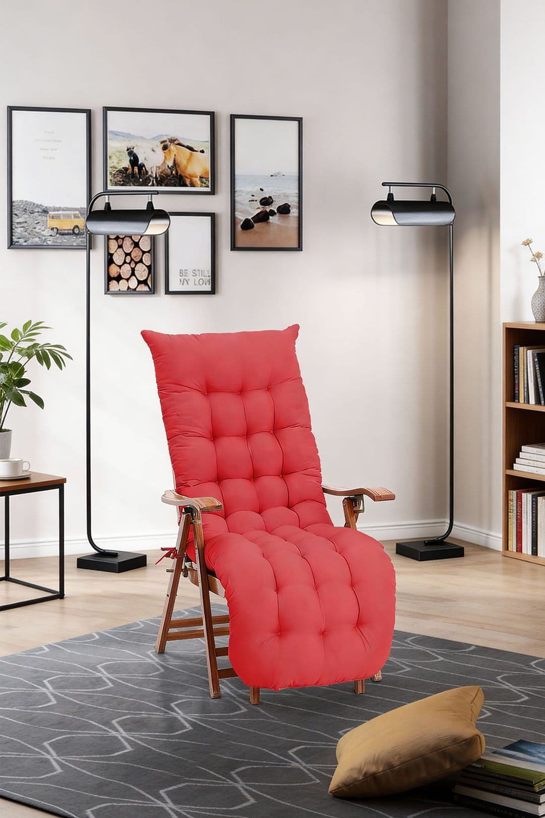 Red Sun Lounger Cushion Garden Bench Cushion with Anti-Slip Cover , 160 cm W x 50cm D