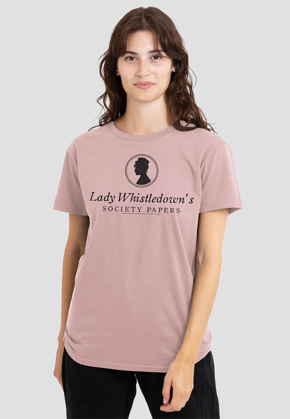Netflix Women's Bridgerton - Lady Whistledown Society Papers T-Shirt, Powder Rose in Pink | Size: Small
