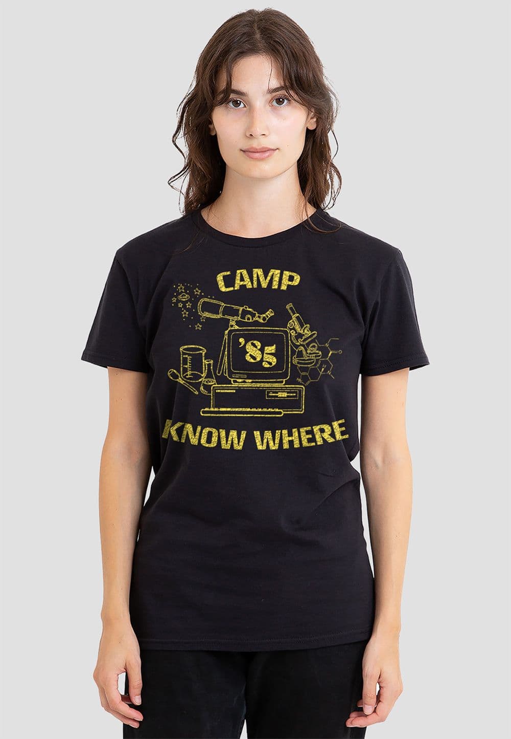 Stranger Things Women's Camp Know Where 1989 T-Shirt, Black | Size: 2XL