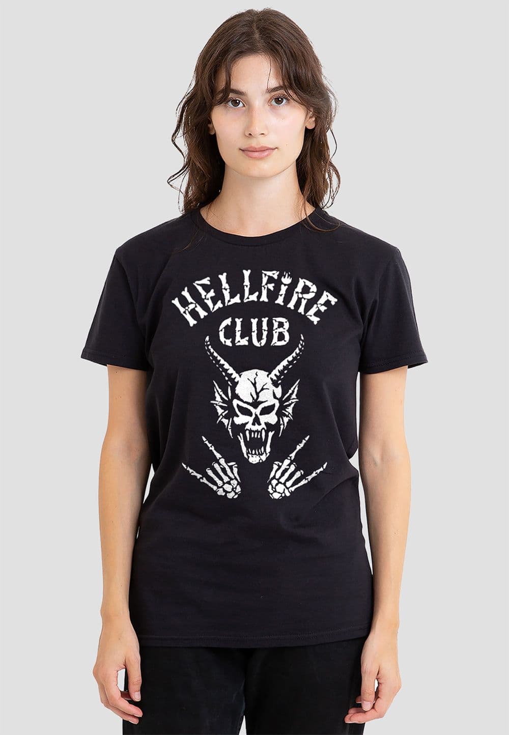 Stranger Things Women's Hellfire Club Bones T-Shirt, Black | Size: Medium