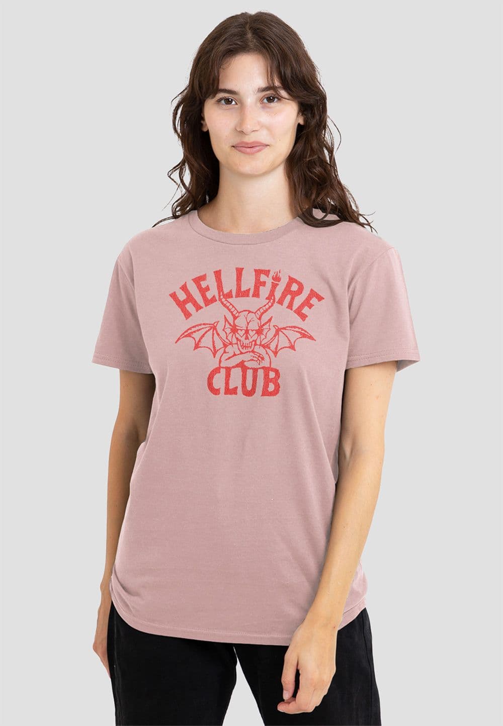 Stranger Things Women's Hellfire Club Tonal Devil T-Shirt, Pink | Size: 2XL
