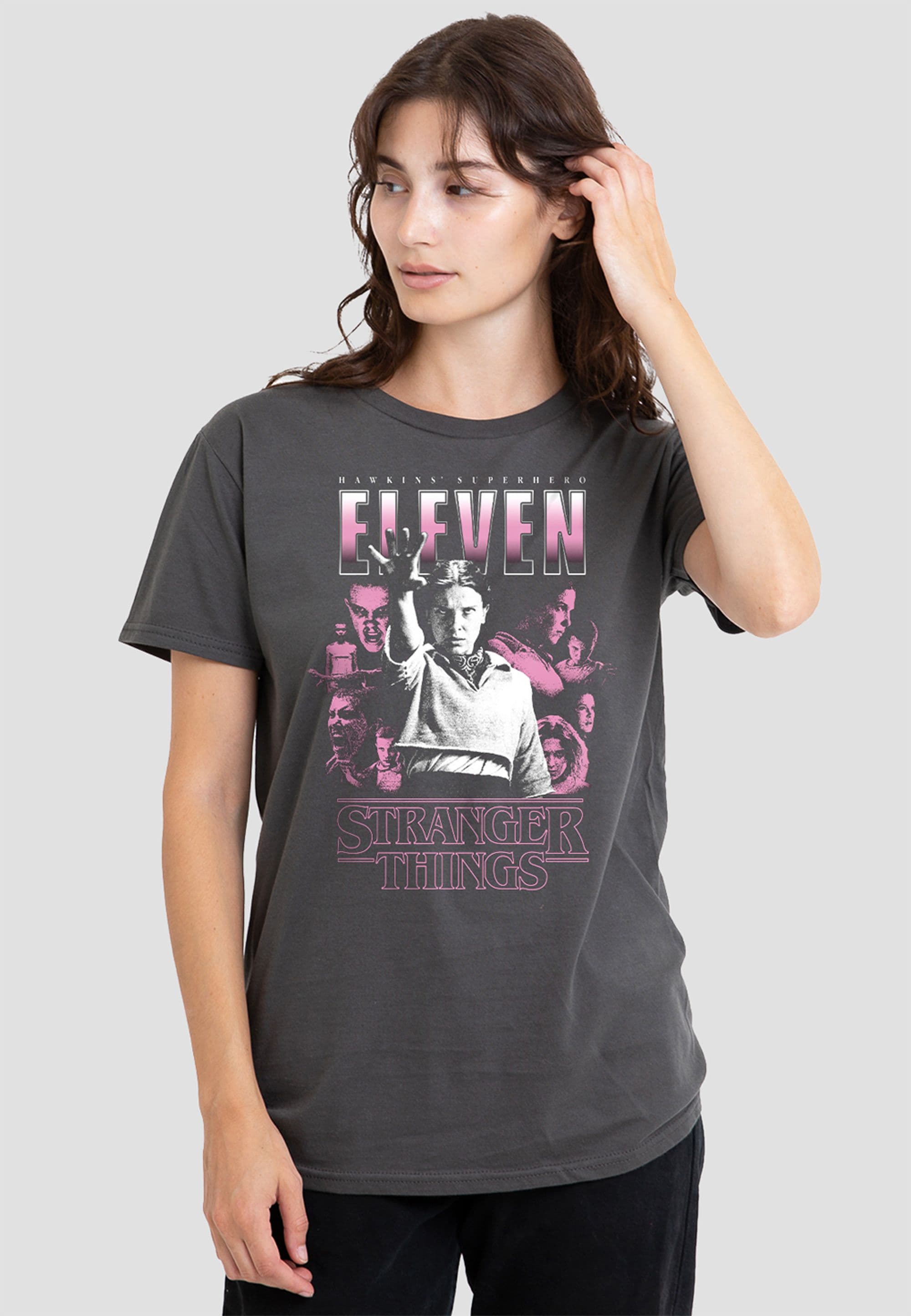 Stranger Things Women's Eleven Poster T-Shirt, Charcoal in Grey | Size: XL
