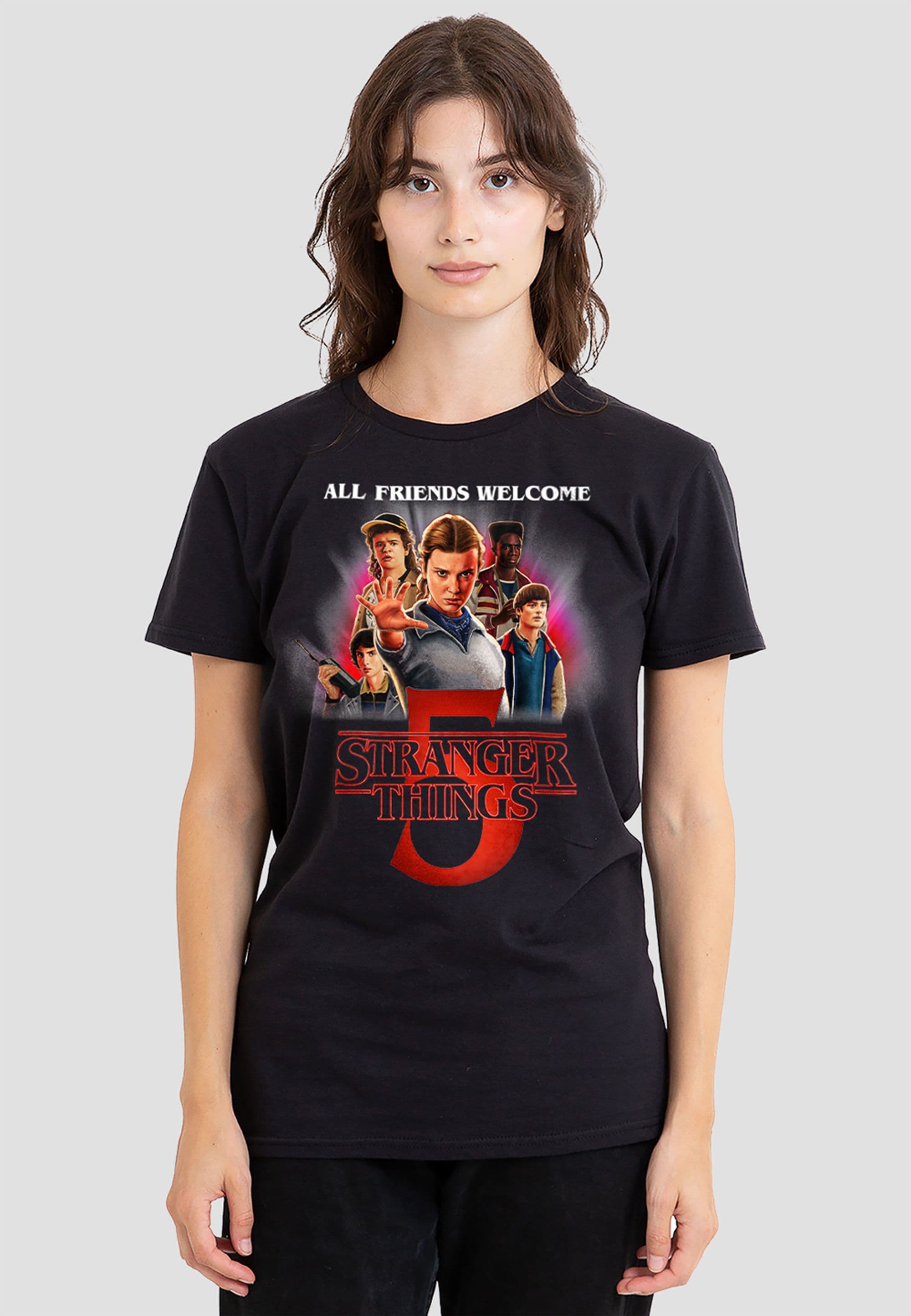 Stranger Things Women's Season Five Poster T-Shirt, Black | Size: XL
