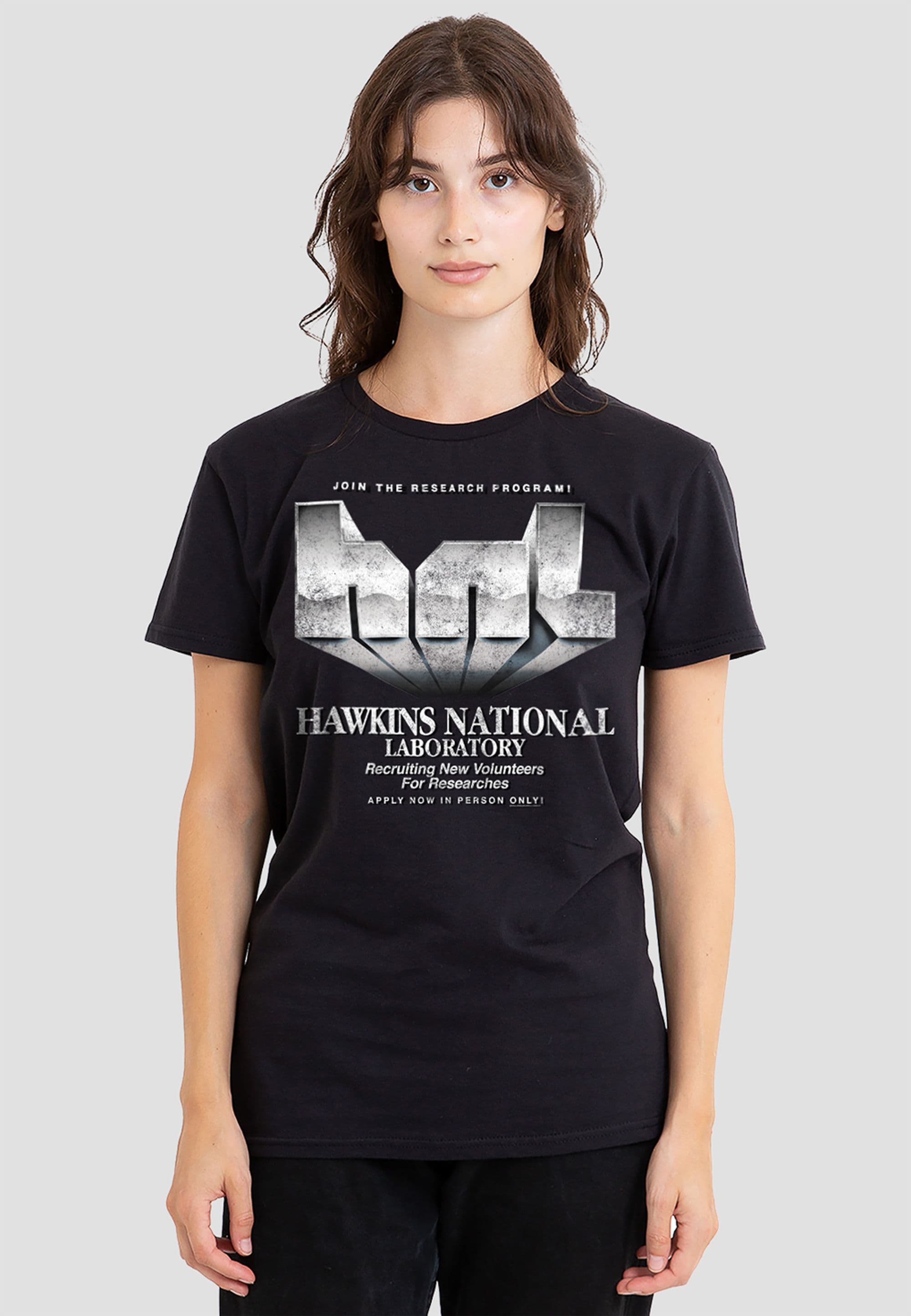 Stranger Things Women's Hawkins Lab Logo T-Shirt, Black | Size: XL