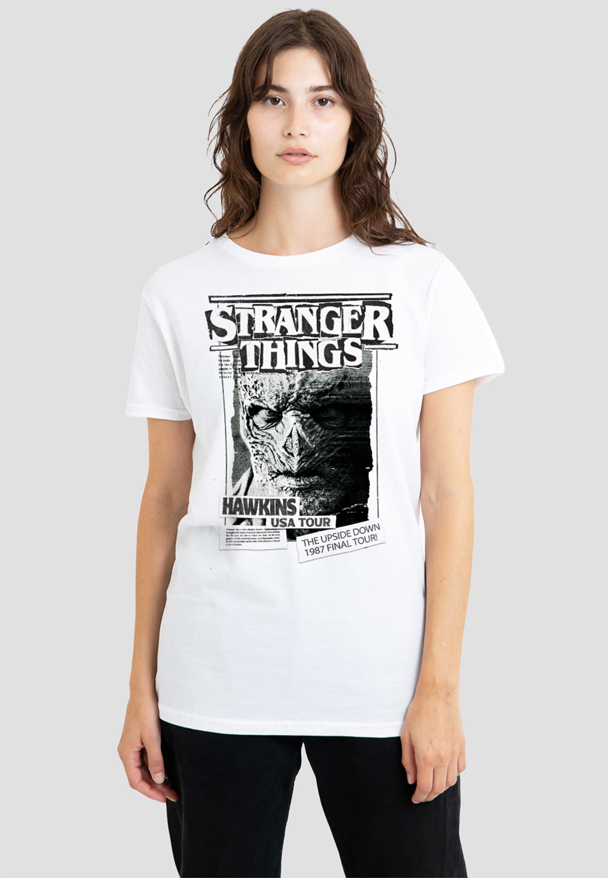 Stranger Things Women's Newspaper Vecna T-Shirt, White | Size: Medium