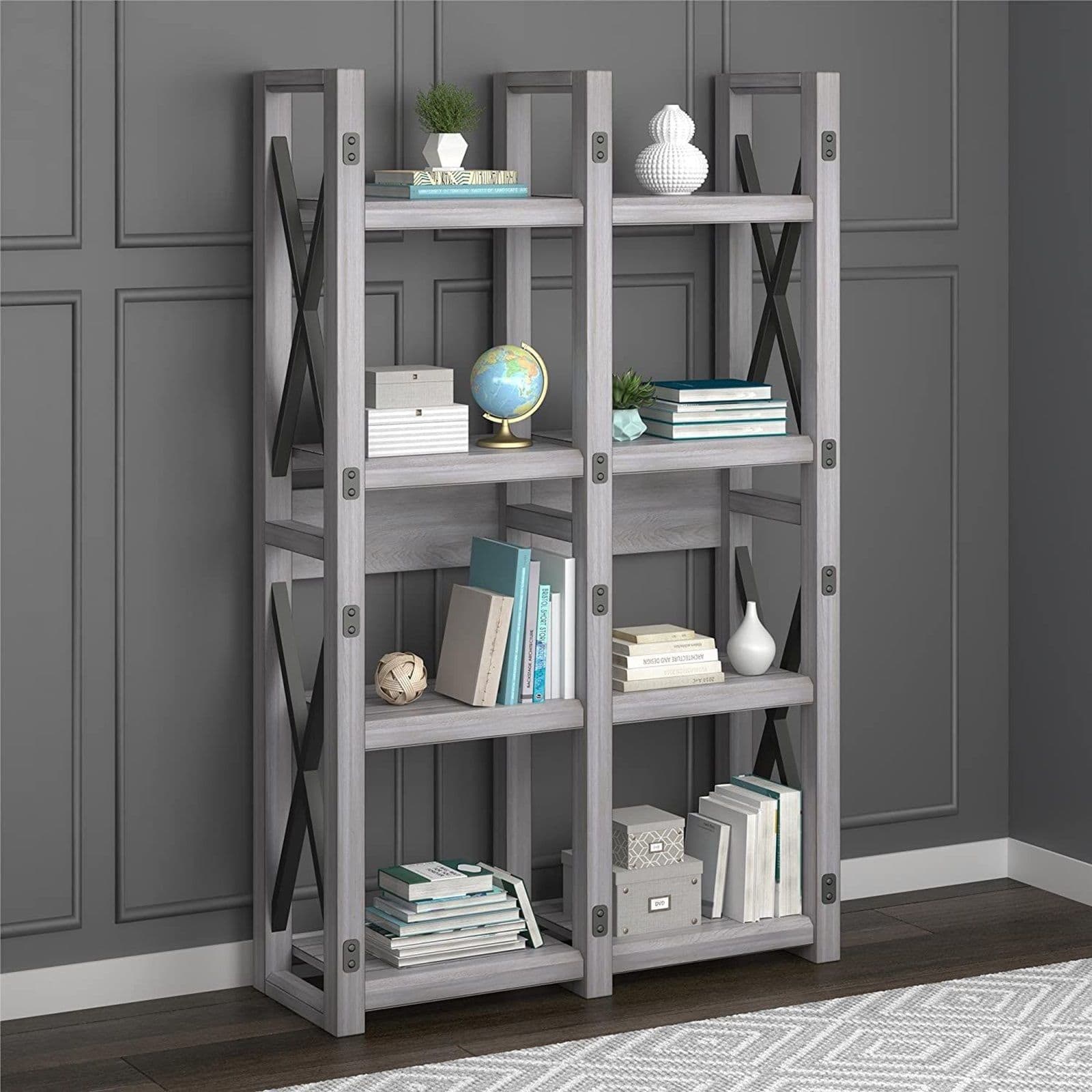 Rustic Wildwood Wood Veneer Bookcase Shelving Rack