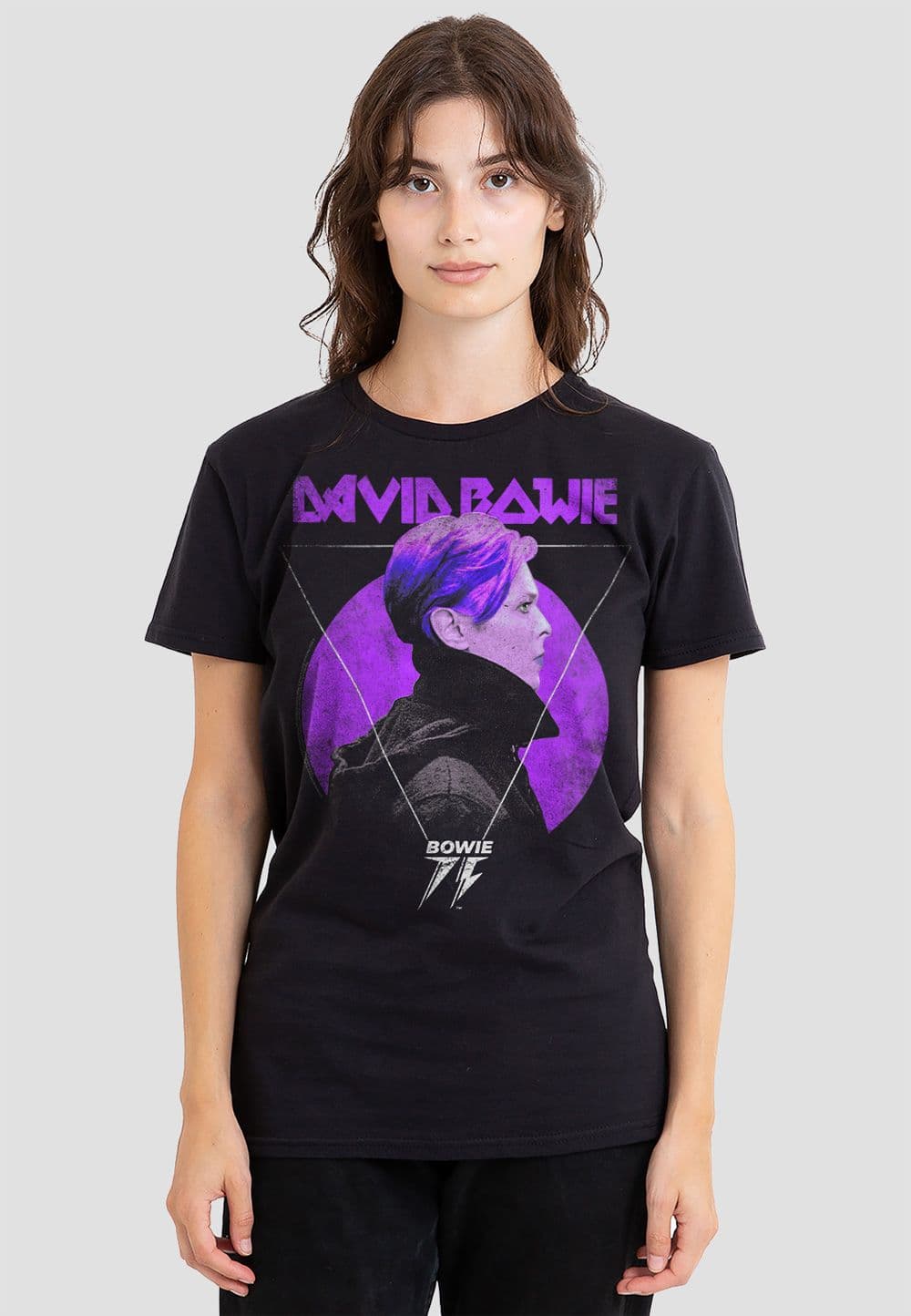 David Bowie Women's Side Profile 75 Logo T-Shirt, Black | Size: Small