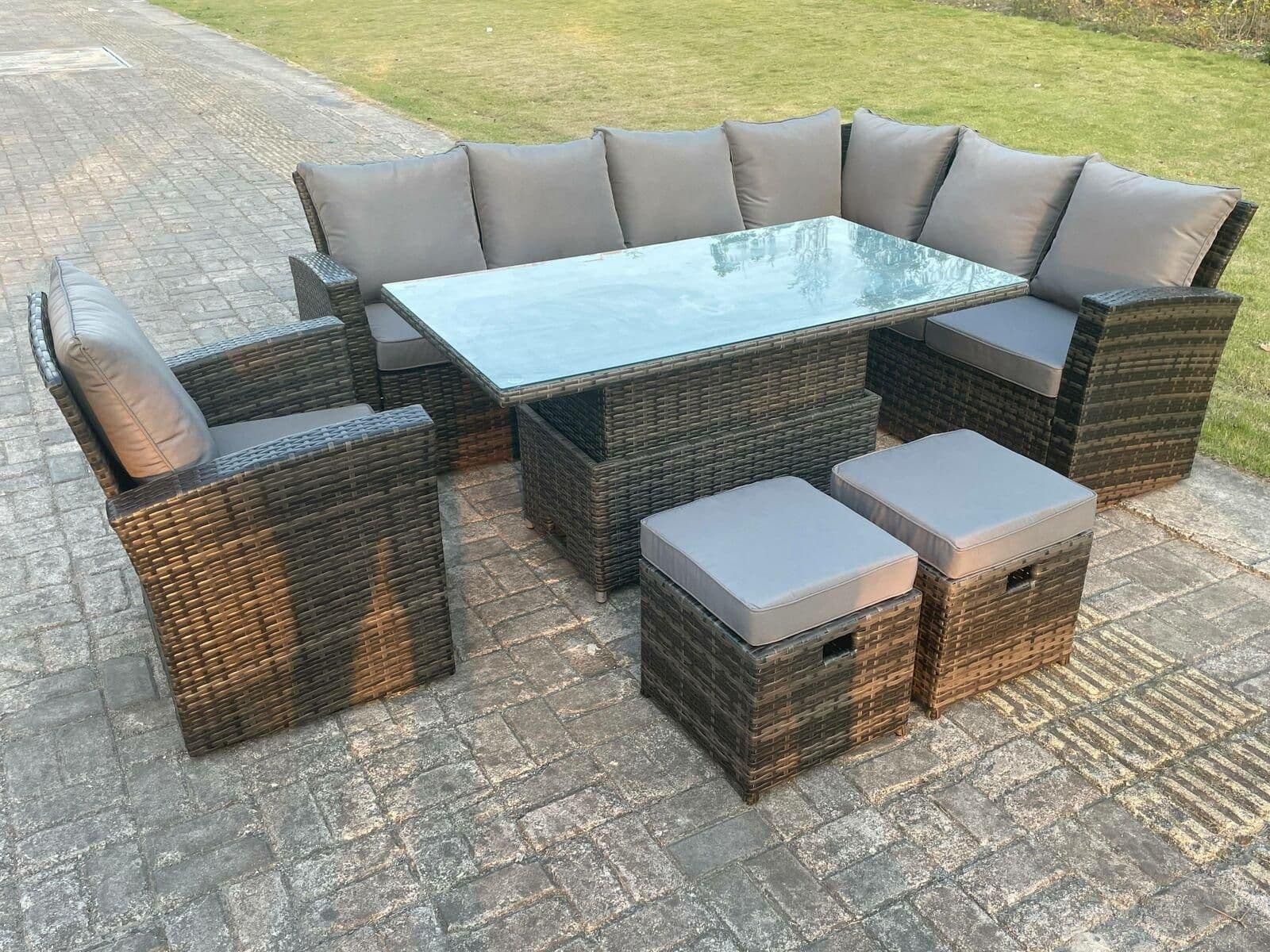 High Back Rattan Corner Sofa Sets Adjustable Rising Table 9 Seater