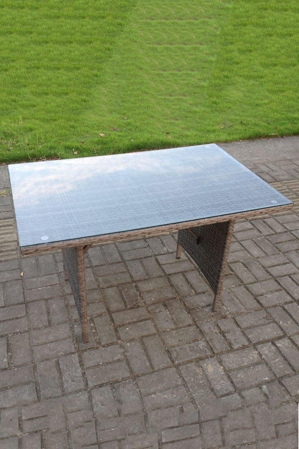 PE Wicker Rattan Oblong Rectangular Table Patio Clear Tempered Glass