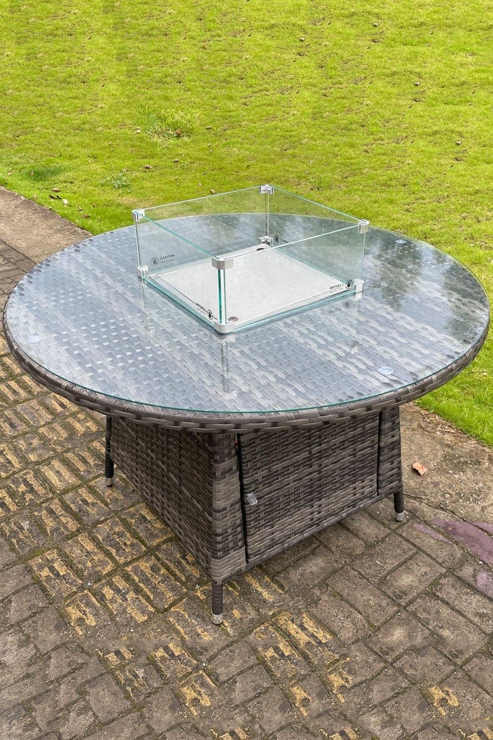 PE Round Rattan Gas Fire Pit Dining Table Gas Heater