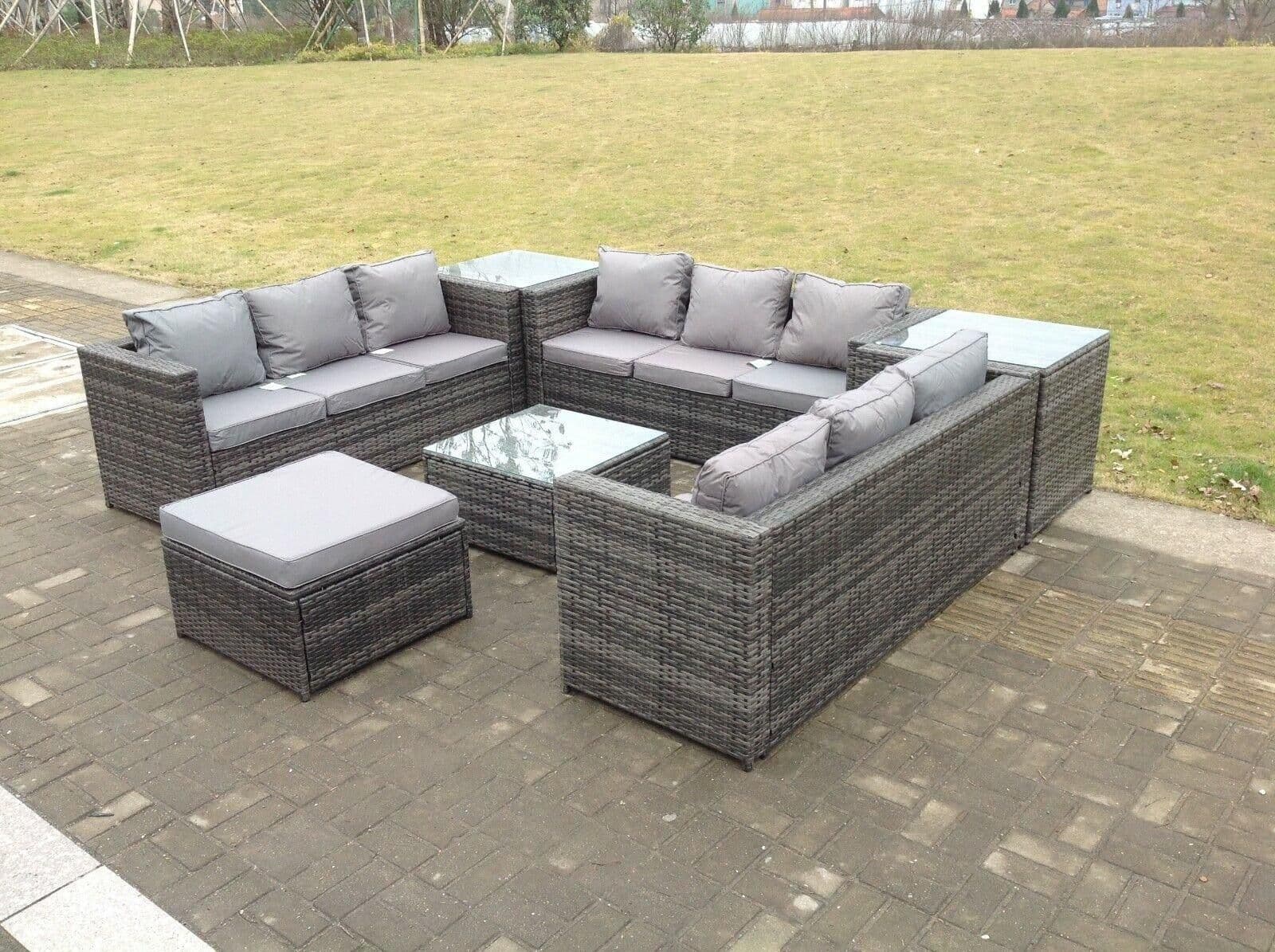 10 Seater U Shape Rattan Sofa Set Outdoor Garden Furniture Patio 3 Table