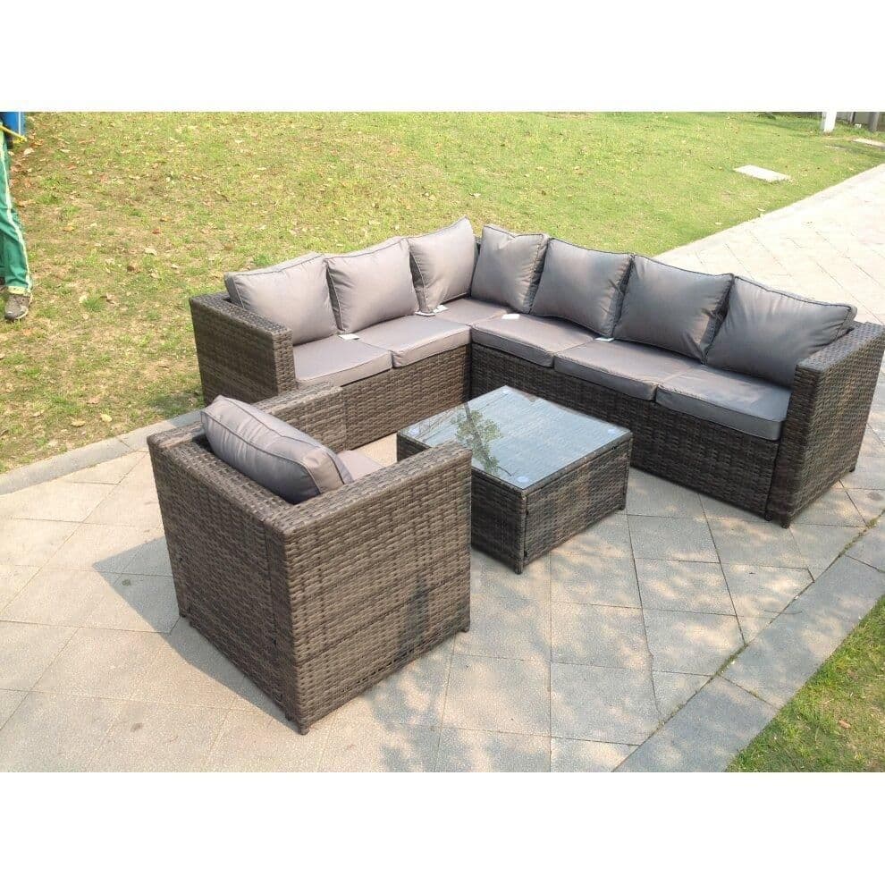 Pe Rattan Corner Sofa Set Outdoor Garden Furniture Square Coffee Table Armchair Thick Cushion