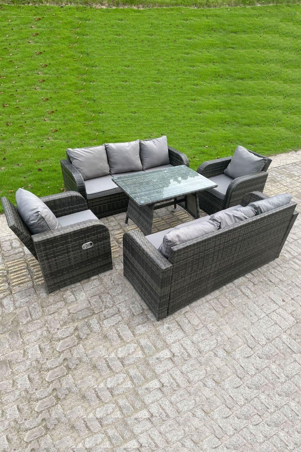 Outdoor Rattan Sofa Set Dining Table Recling Arm Chairs Lounge Sofa 8 Seater
