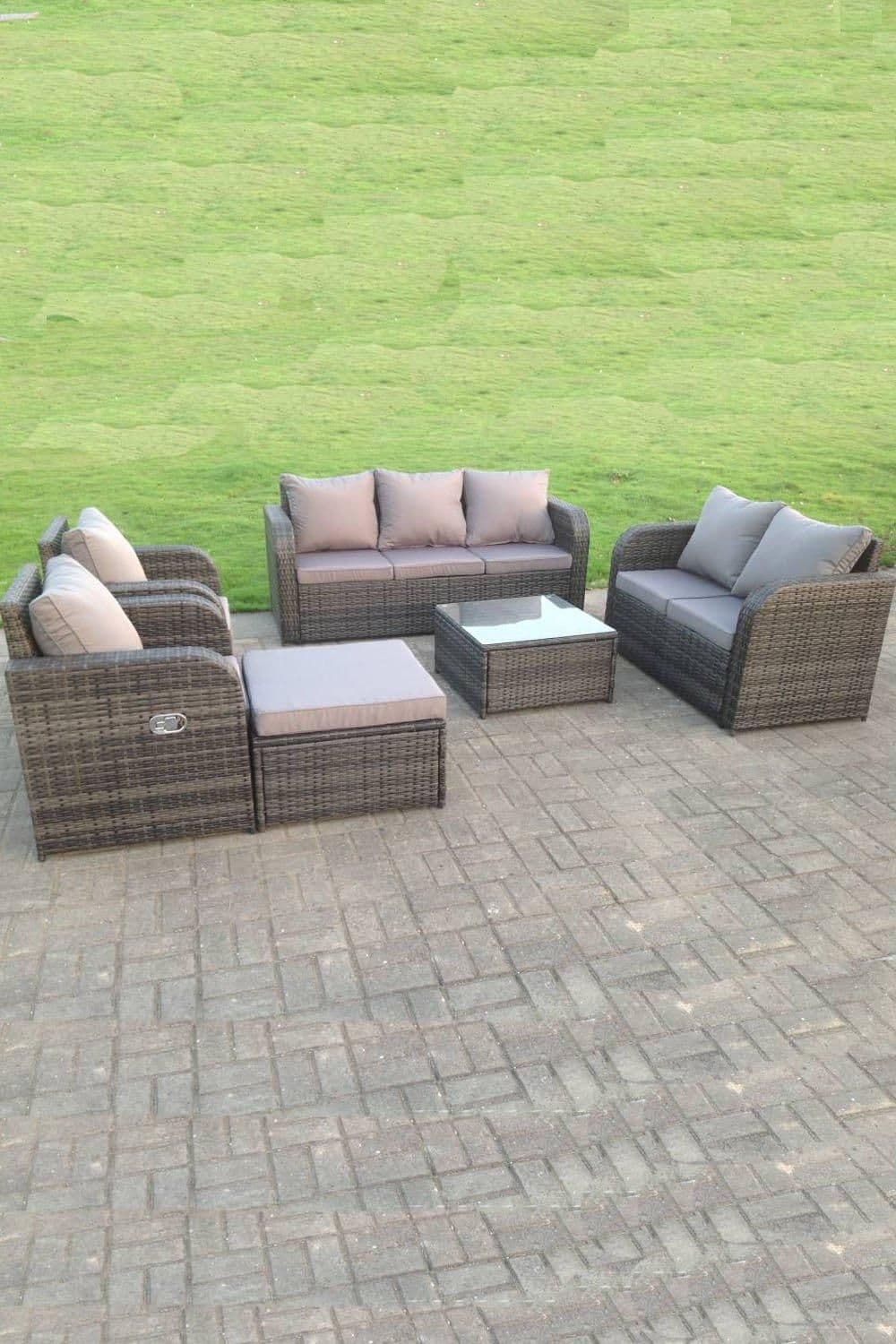 Rattan Garden Furniture Set Lounge Sofa Reclining Chair Love Sofa Footstool