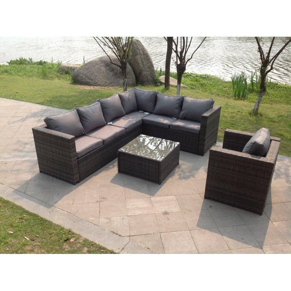 Pe Rattan Corner Sofa Set Outdoor Garden Furniture Square Coffee Table Chair