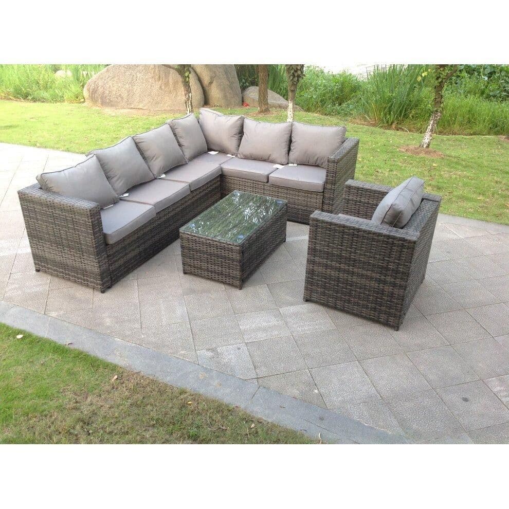 Pe Rattan Corner Sofa Set Outdoor Garden Furniture Oblong Coffee Table Armchair Cushions