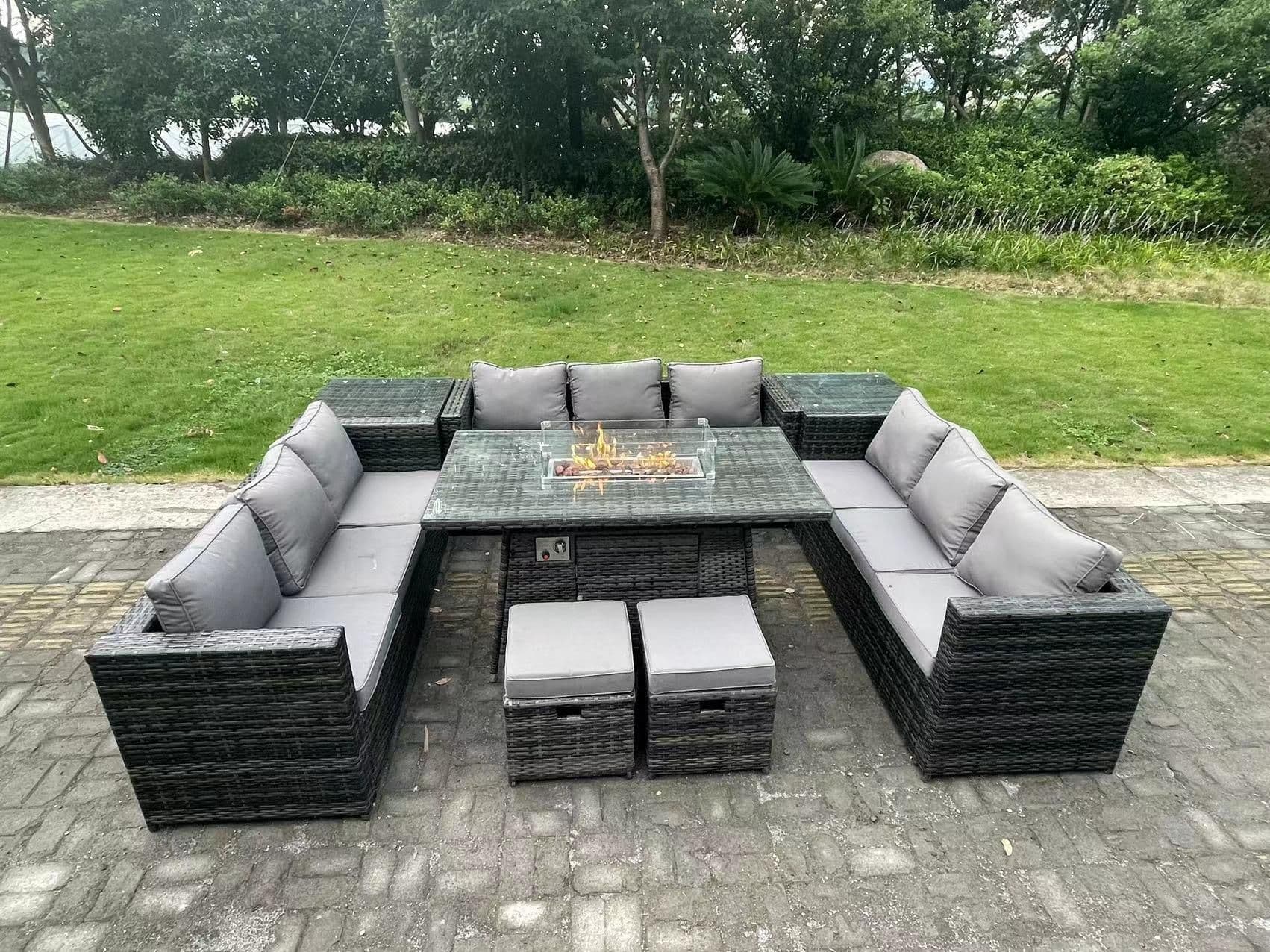 Outdoor Garden Corner Furniture Gas Fire Pit Table Heater Footstools 11 Seater