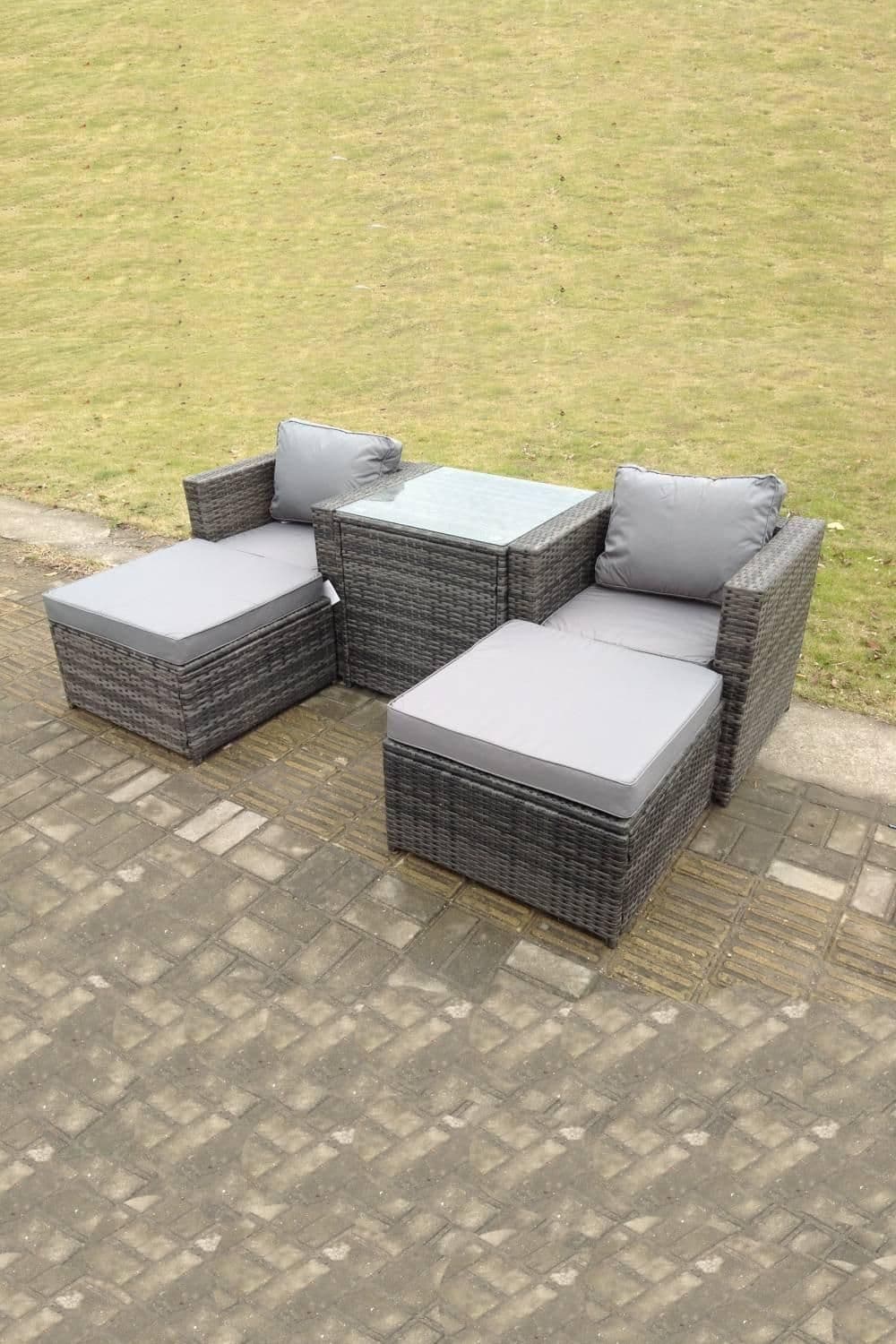 Rattan Chair Footstools Garden Patio Furniture Set High Tall Coffee Table 4 Seater
