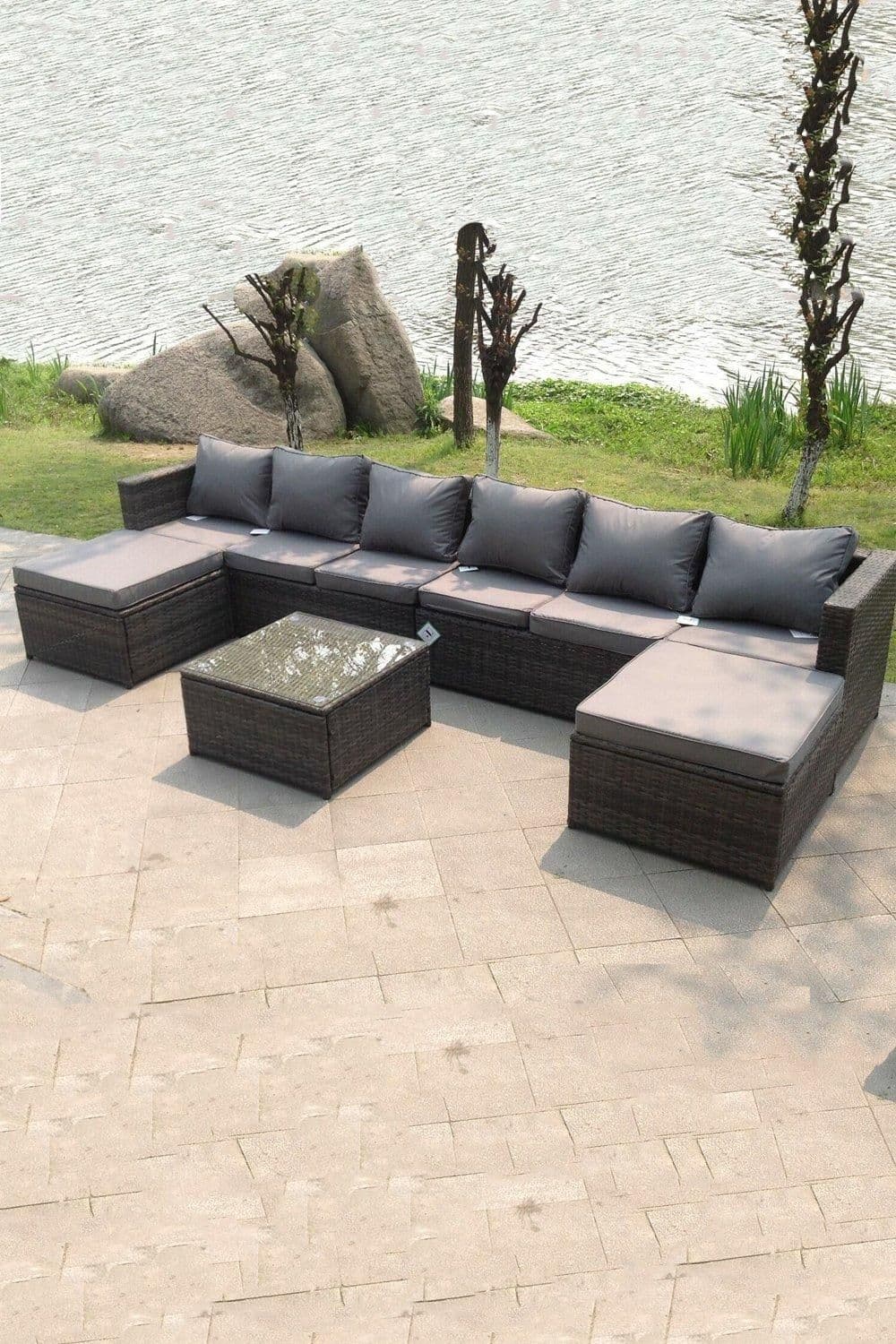 8 Seater Lounge Wicker Rattan Sofa Set Footstools Table