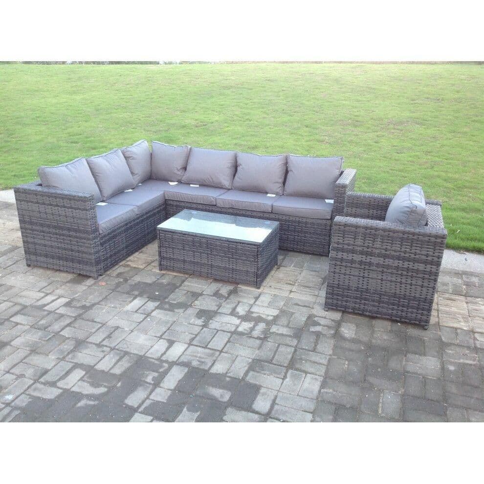 Pe Rattan Corner Sofa Set Outdoor Garden Furniture Oblong Coffee Table Chair