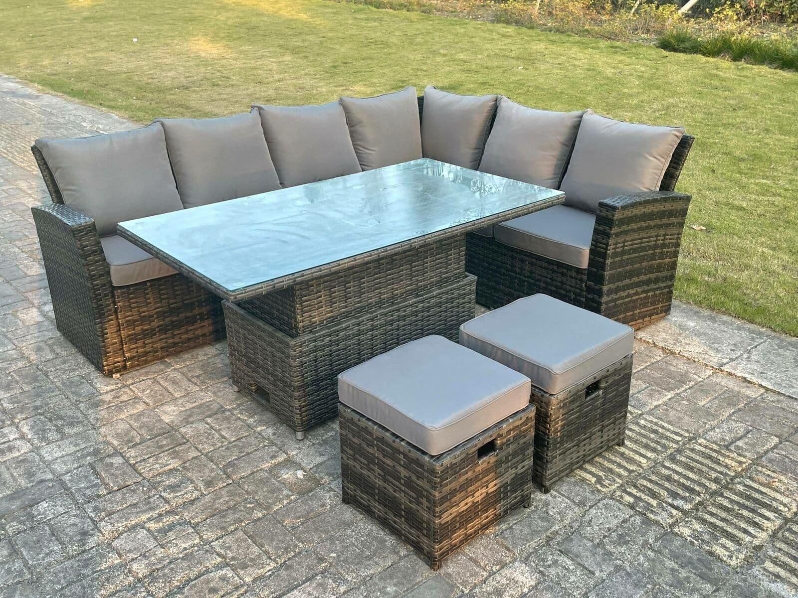 High Back Rattan Corner Sofa Sets Adjustable Rising Table 8 Seater