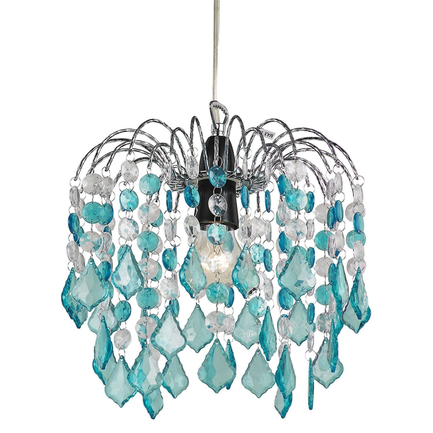 Teal Acrylic Easy Fit Pendant Light Shade with Chrome Metal Frame