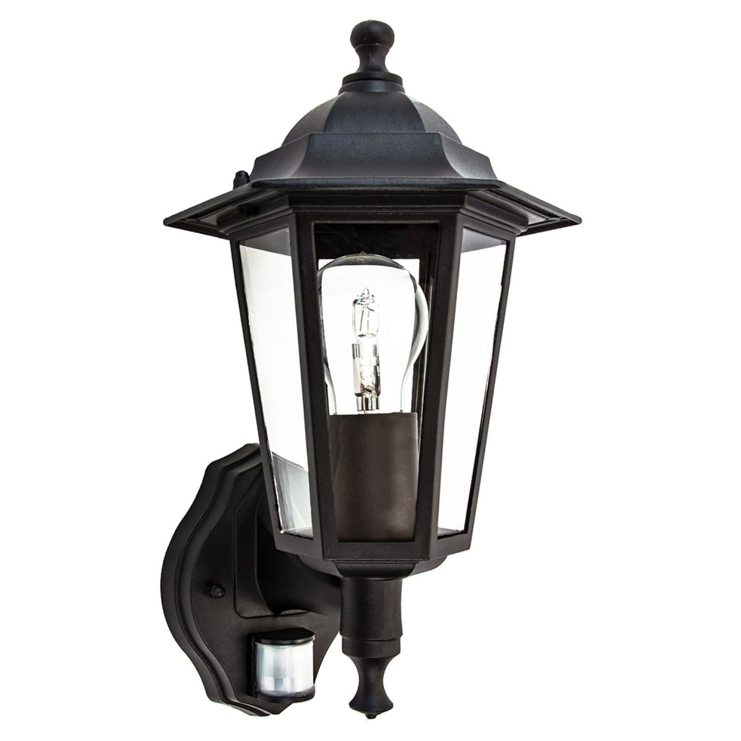Traditional Sensor Controlled Outdoor Lantern Wall Light Fitting in Matt Black