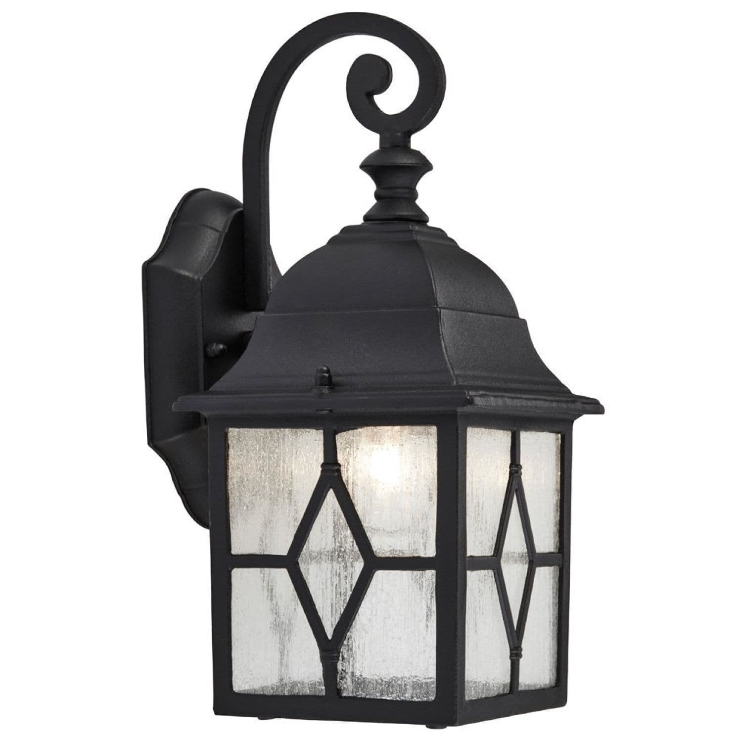 Traditional Outdoor Matt Black Wall Lantern Light with Cathedral Lead Glass