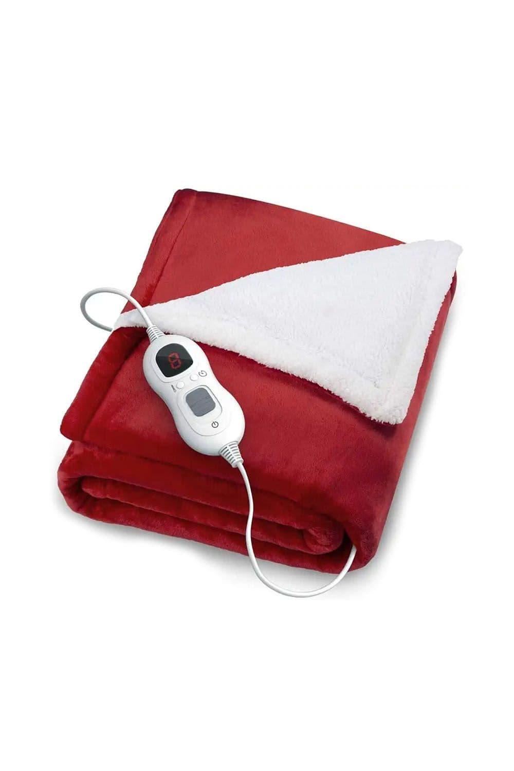 160cm L x 130cm W Red Reversible Flannel Electric Heated Throw Blanket with 6 Temperature Levels (Machine Washable)