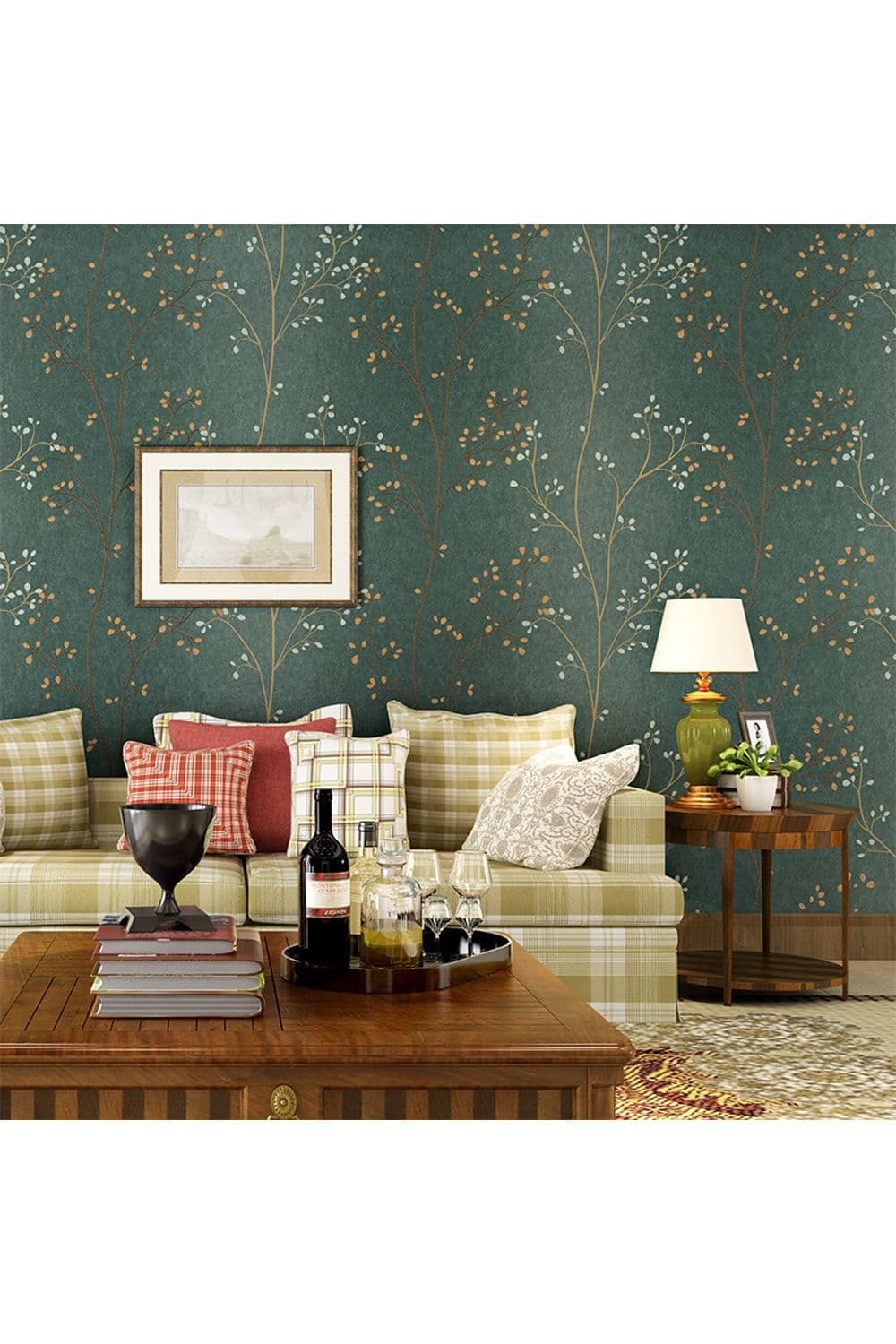 Retro Pastoral 3D Non-Woven Tree Branches and Leaves Pattern Wallpaper