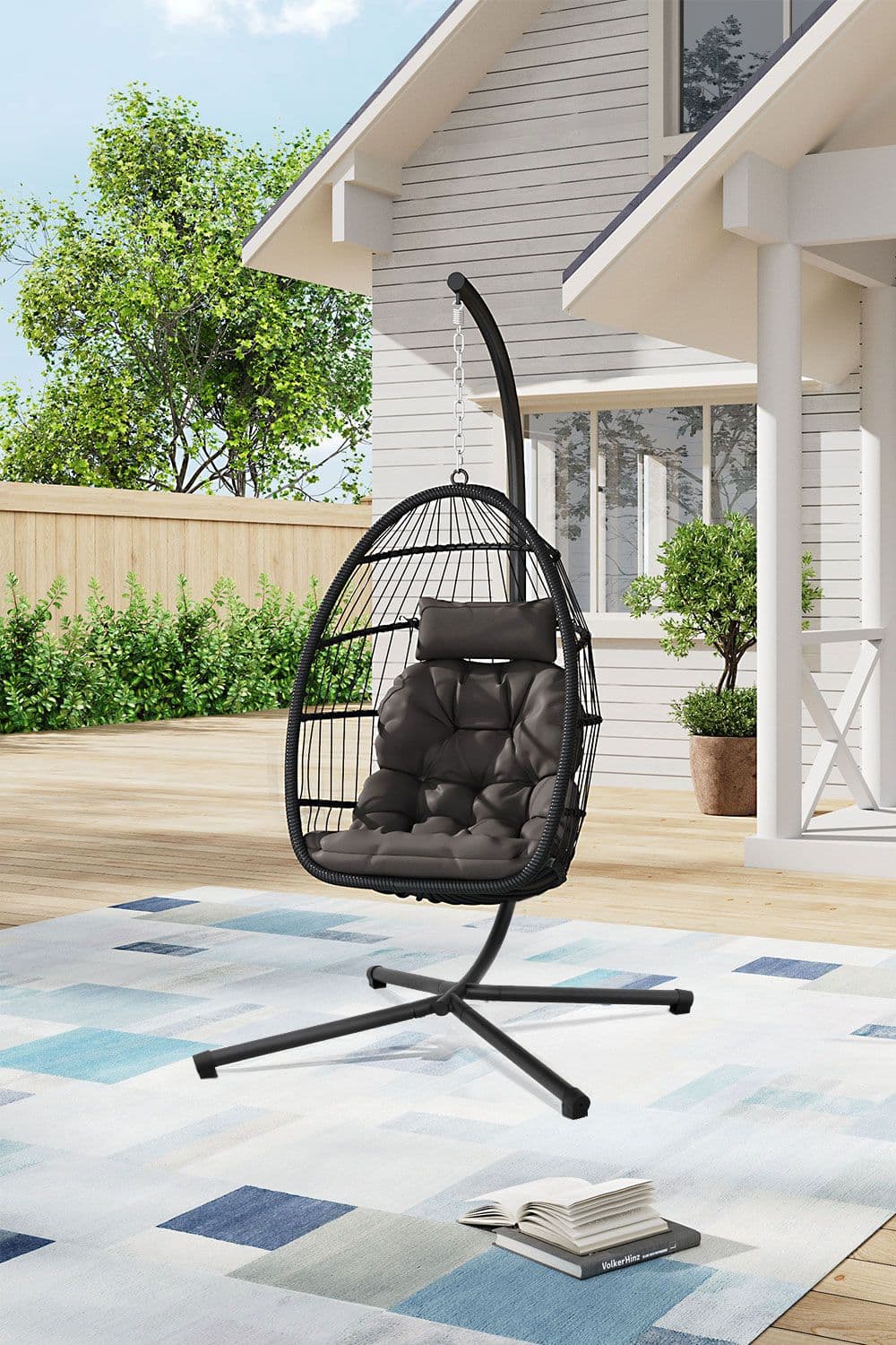 Hanging Chair with Stand and Cushion for Indoor and Outdoor