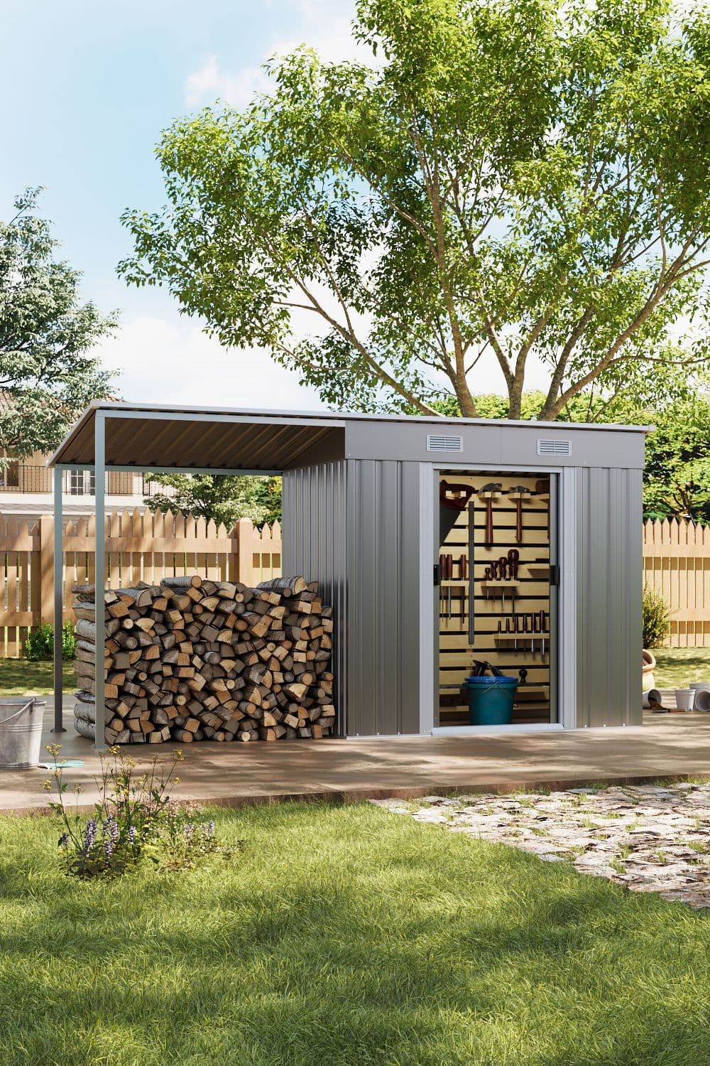 Outdoor Garden Metal Storage Shed with Lean-to