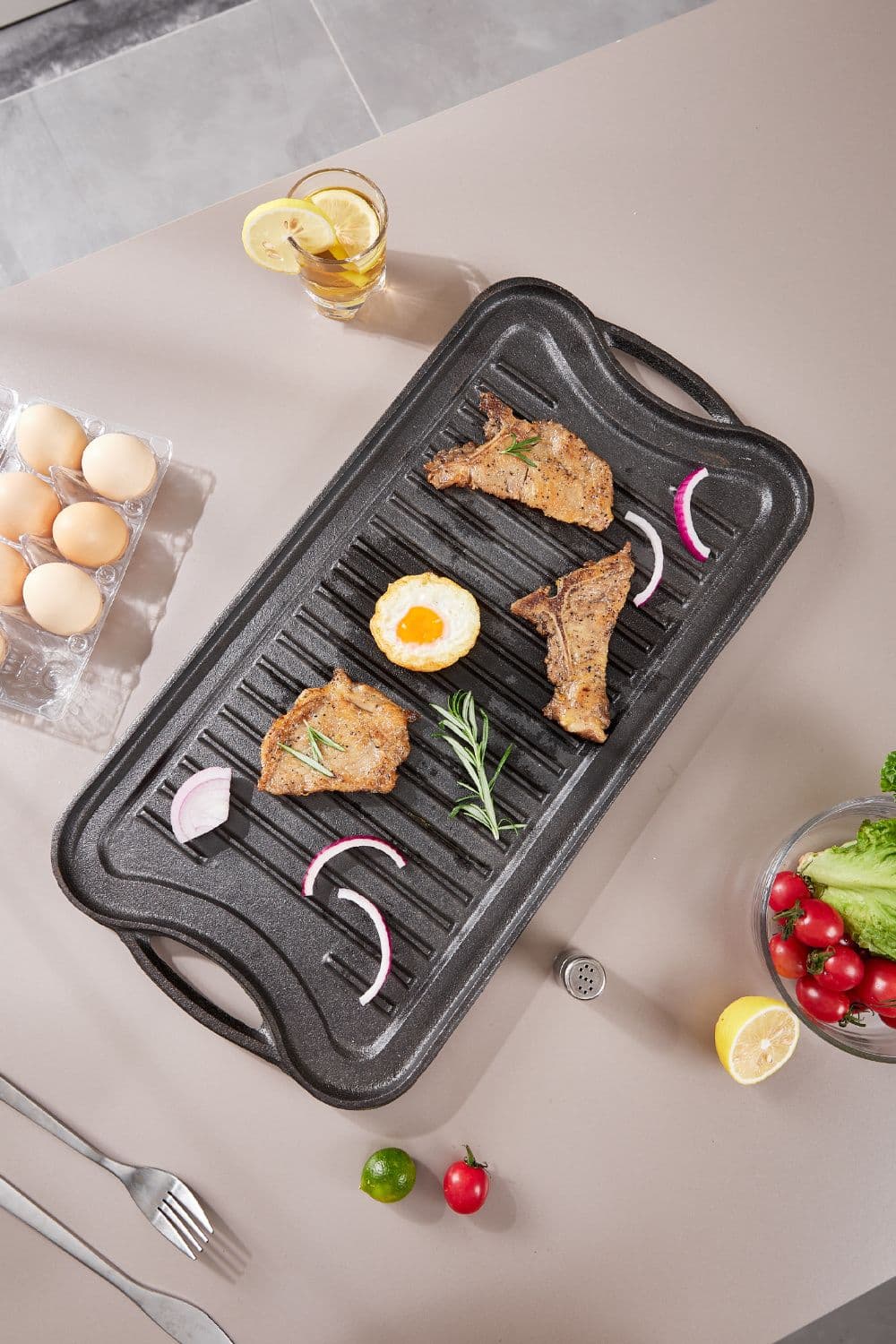 2-Side Cast Iron Reversible Griddle Pan Grill Frying Cookware with Handles 53cm x 26.5cm