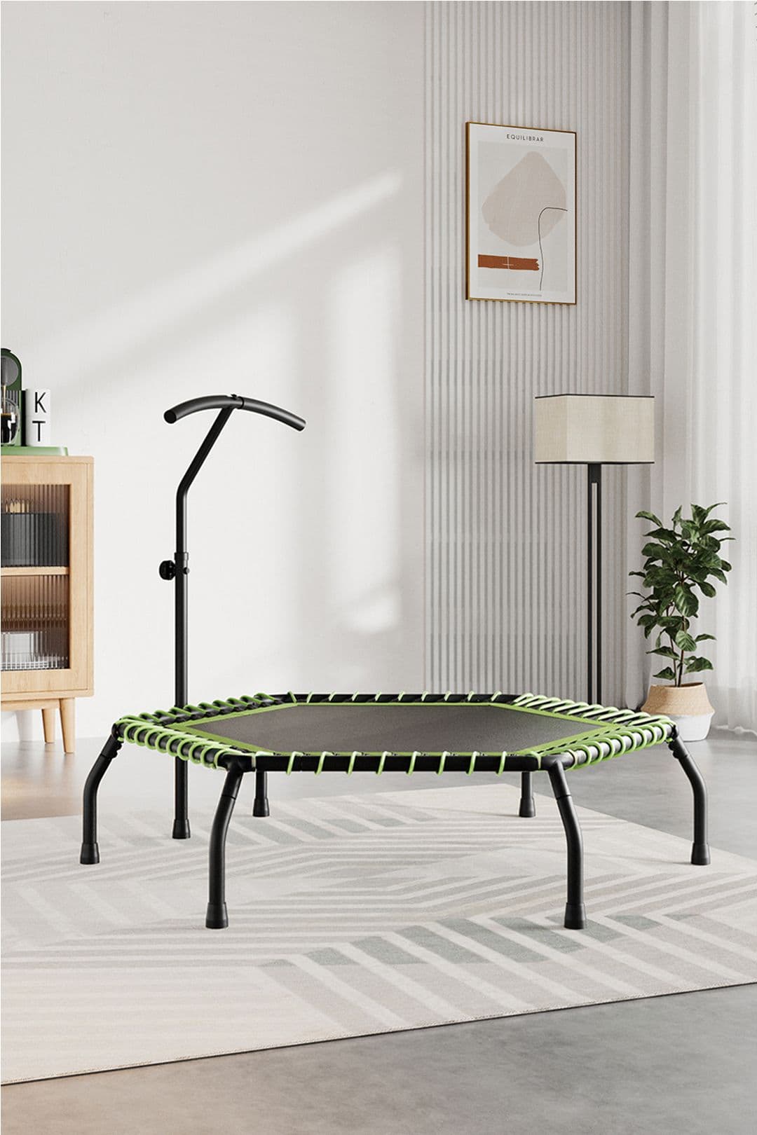 48in Bungee Cords Hexagonal Green Trampoline with Adjustable T-Bar Handle