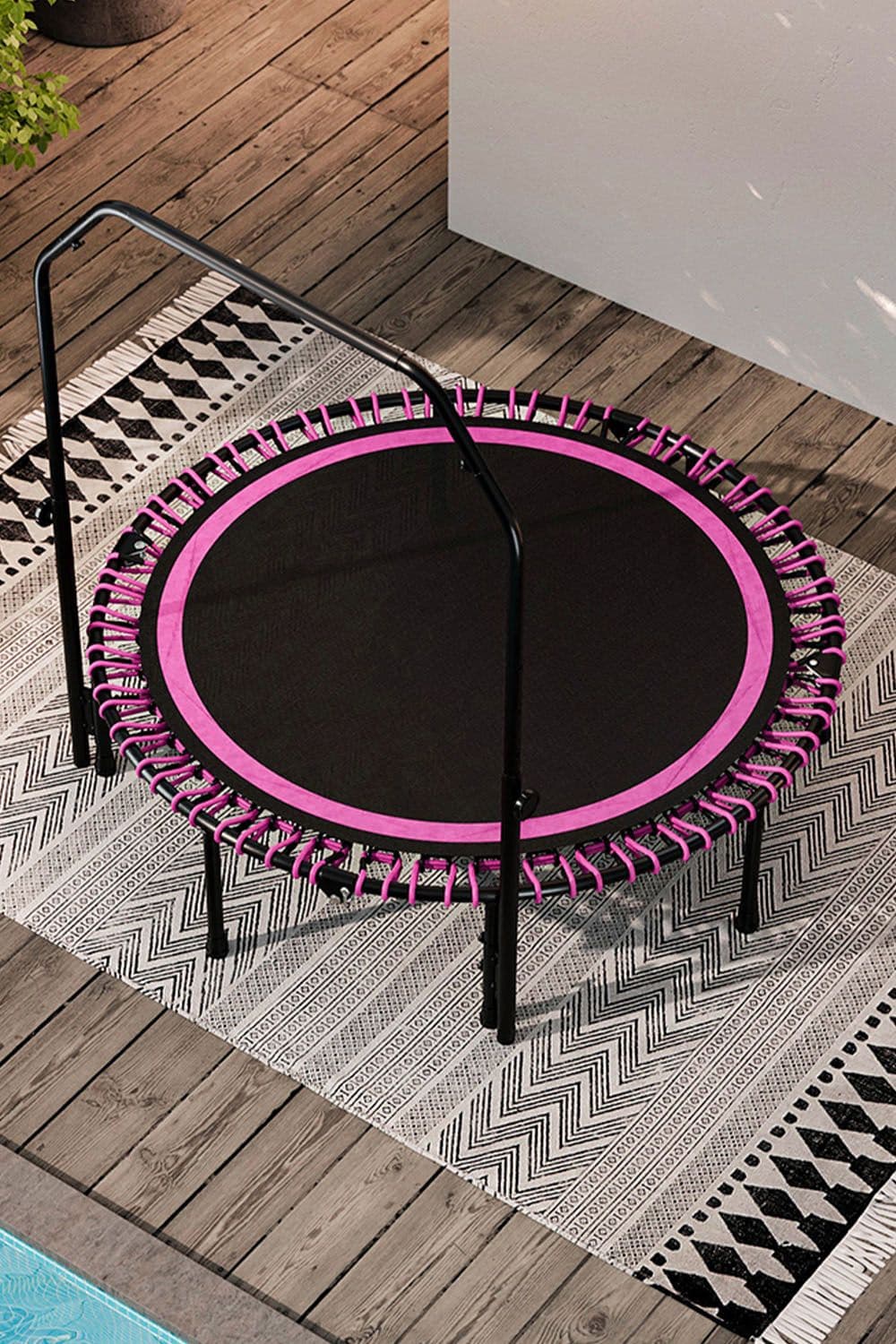 48in Bungee Cords Foldable Round Pink Trampoline with Adjustable U-Handle Bar