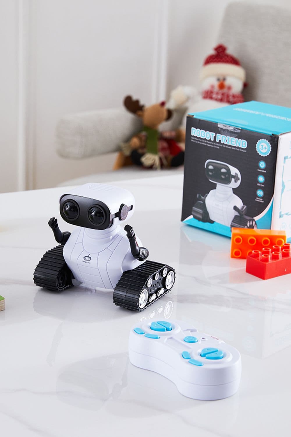 White SQN-08 Remote Control Robot Toy with LED Lights and Interactive Features