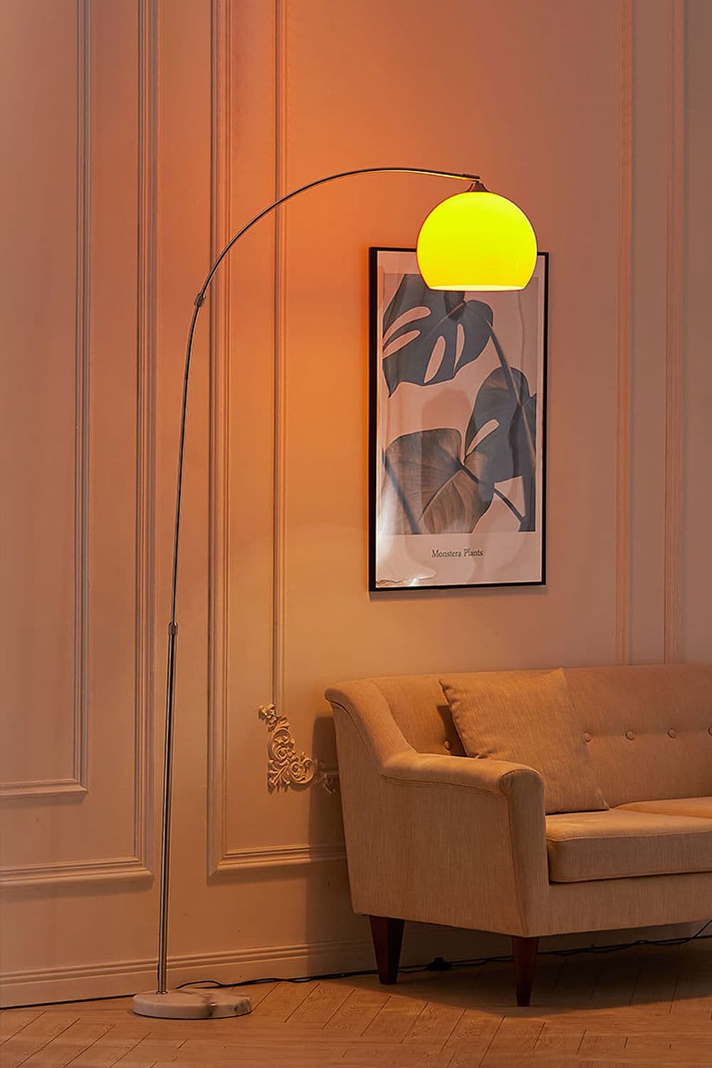 Modern Arched Floor Lamp with Marble Base Adjustable Height 145-220CM