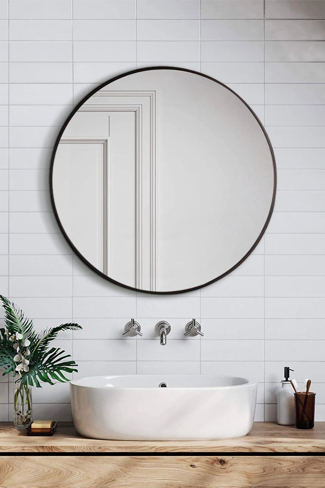 60cm Nordic Black Round Wall Mirror