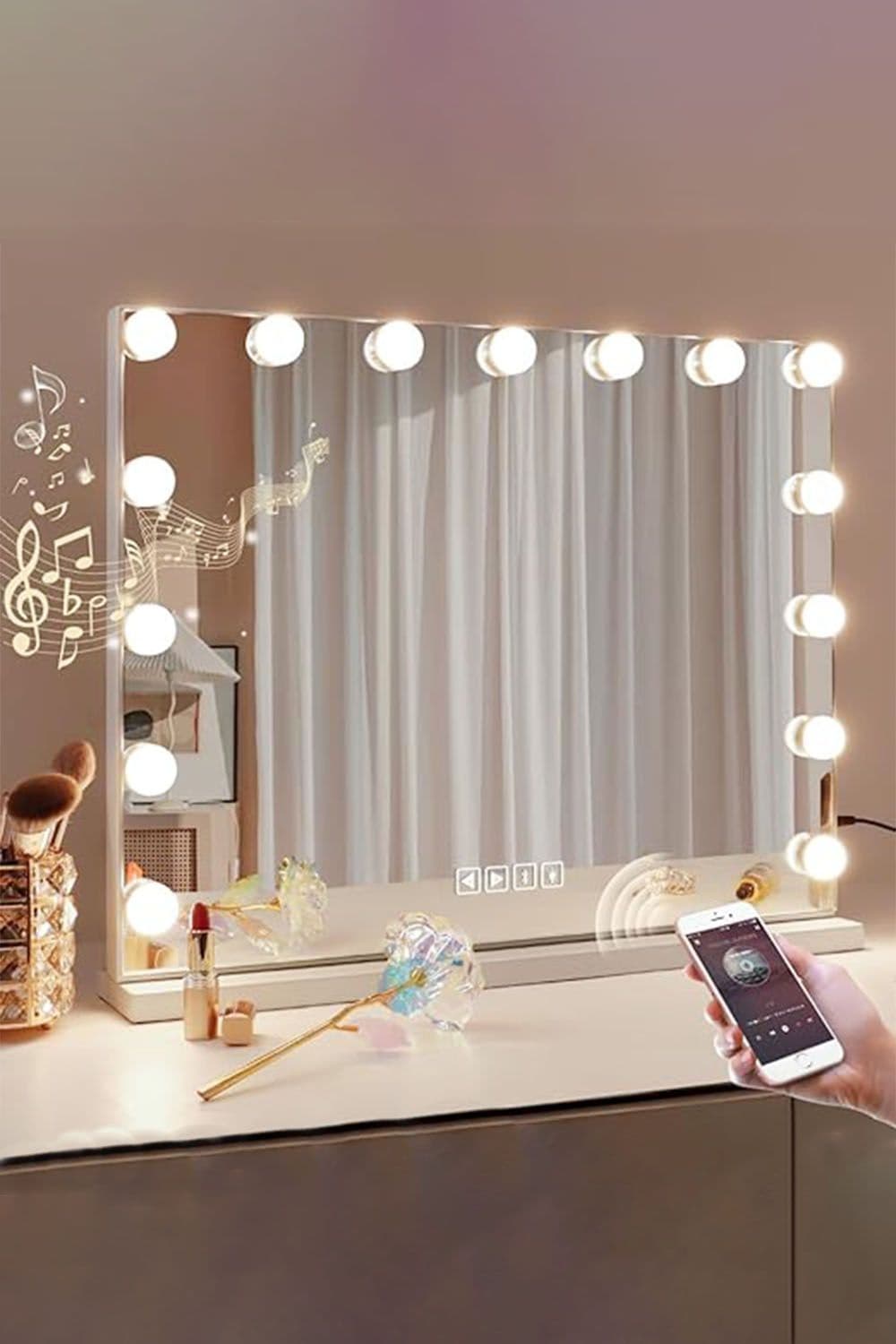 Bluetooth Hollywood Vanity Mirror with Touch Screen Control & USB Charging Port,Tabletop Mirror For Makeup Desk ＆ Dressing Room
