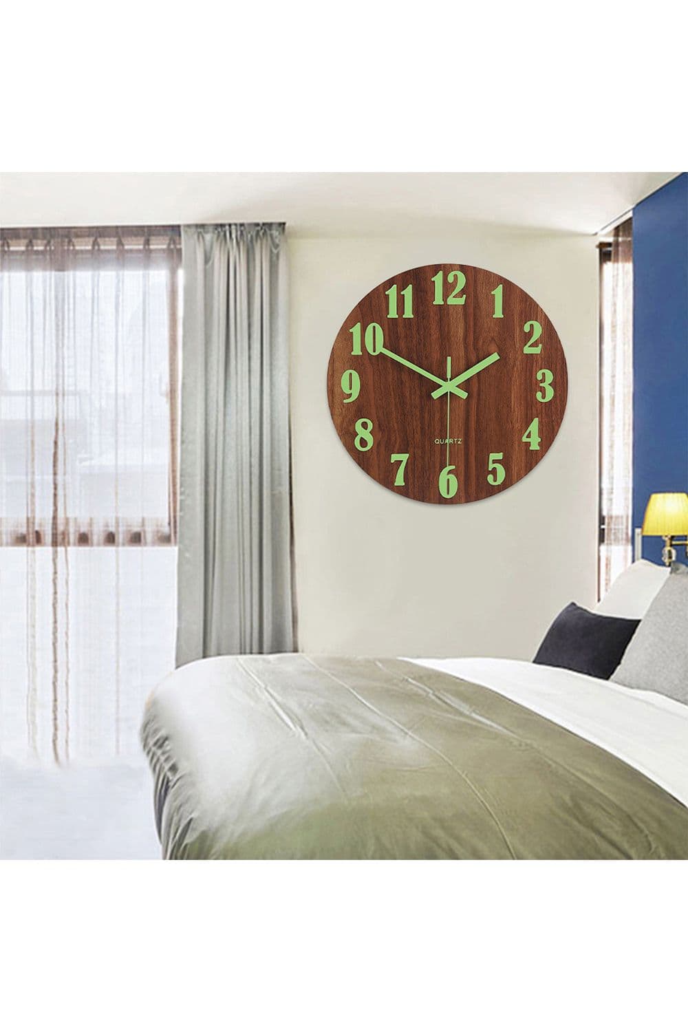 D30Cm Imitation Walnut Grain Luminous Arabic Numerals Wall Clock