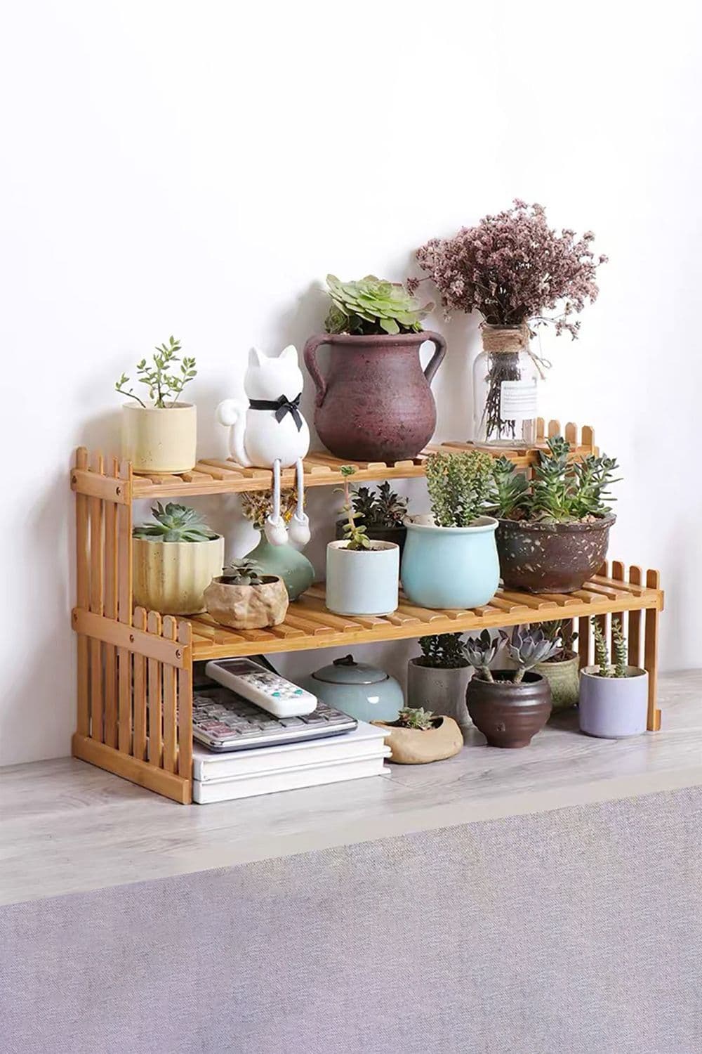 2 Tier Decorative Tabletop Wood Plant Stand Display Shelf