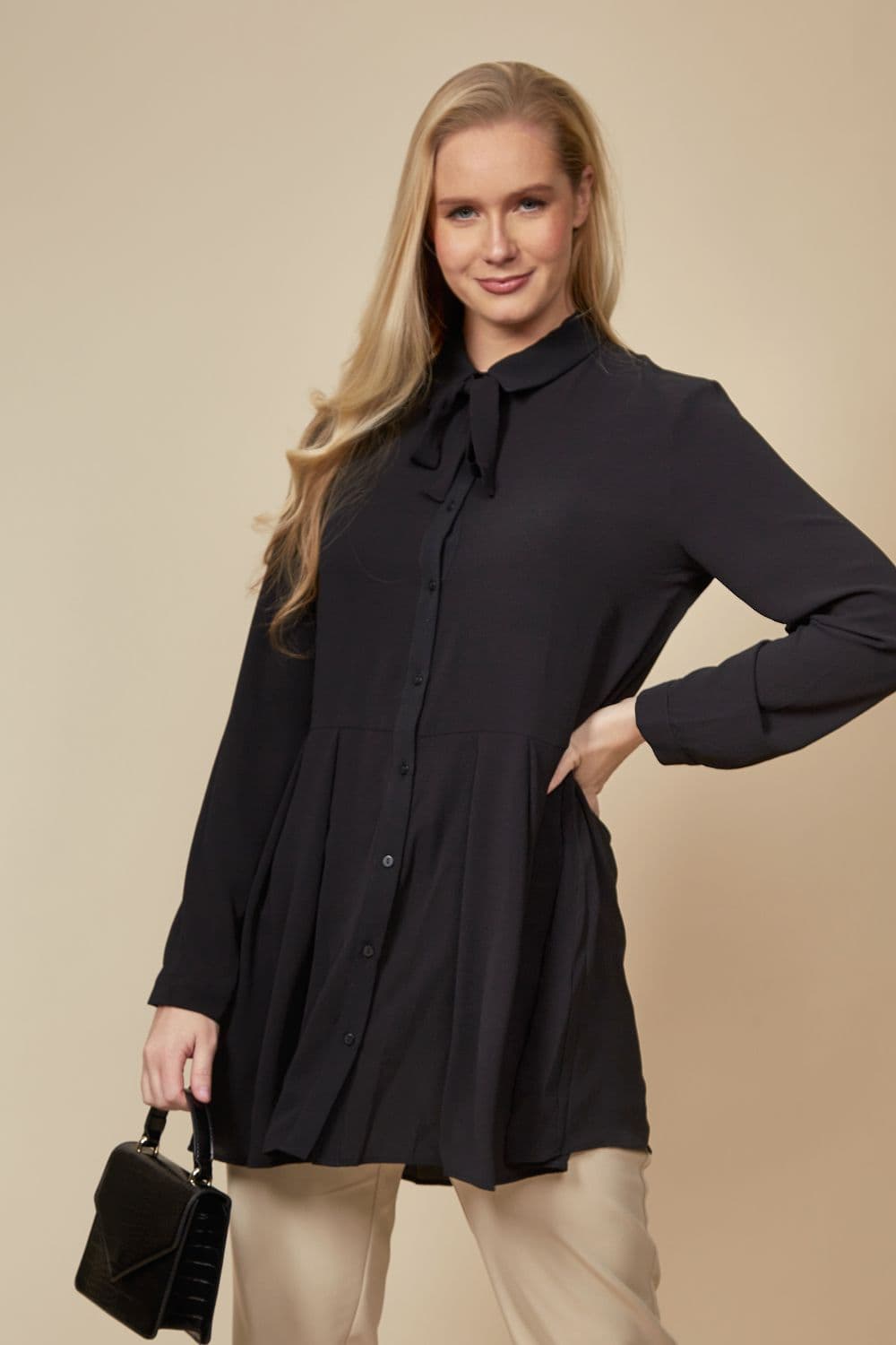 Oversized Pleated Shirt Tunic Long Sleeves