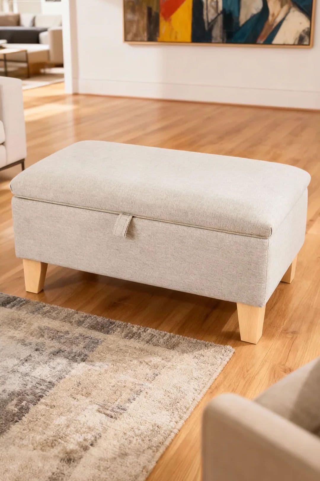 Wide Rectangle Storage Ottoman Footstool