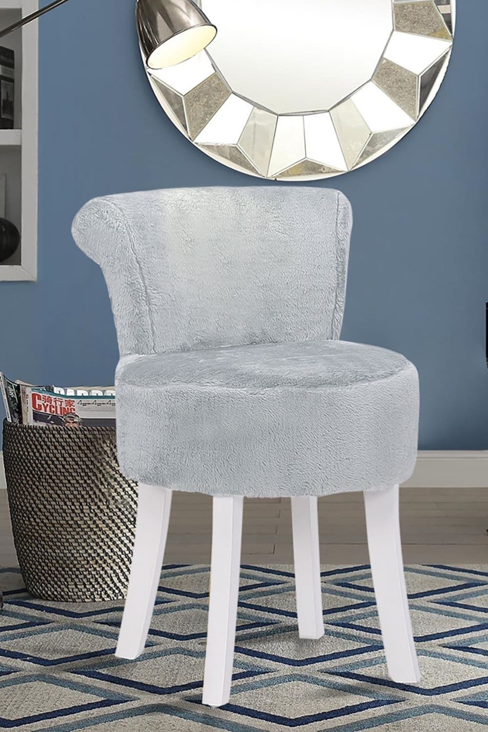Modern Plush Upholstered Dressing Footstool with White Legs