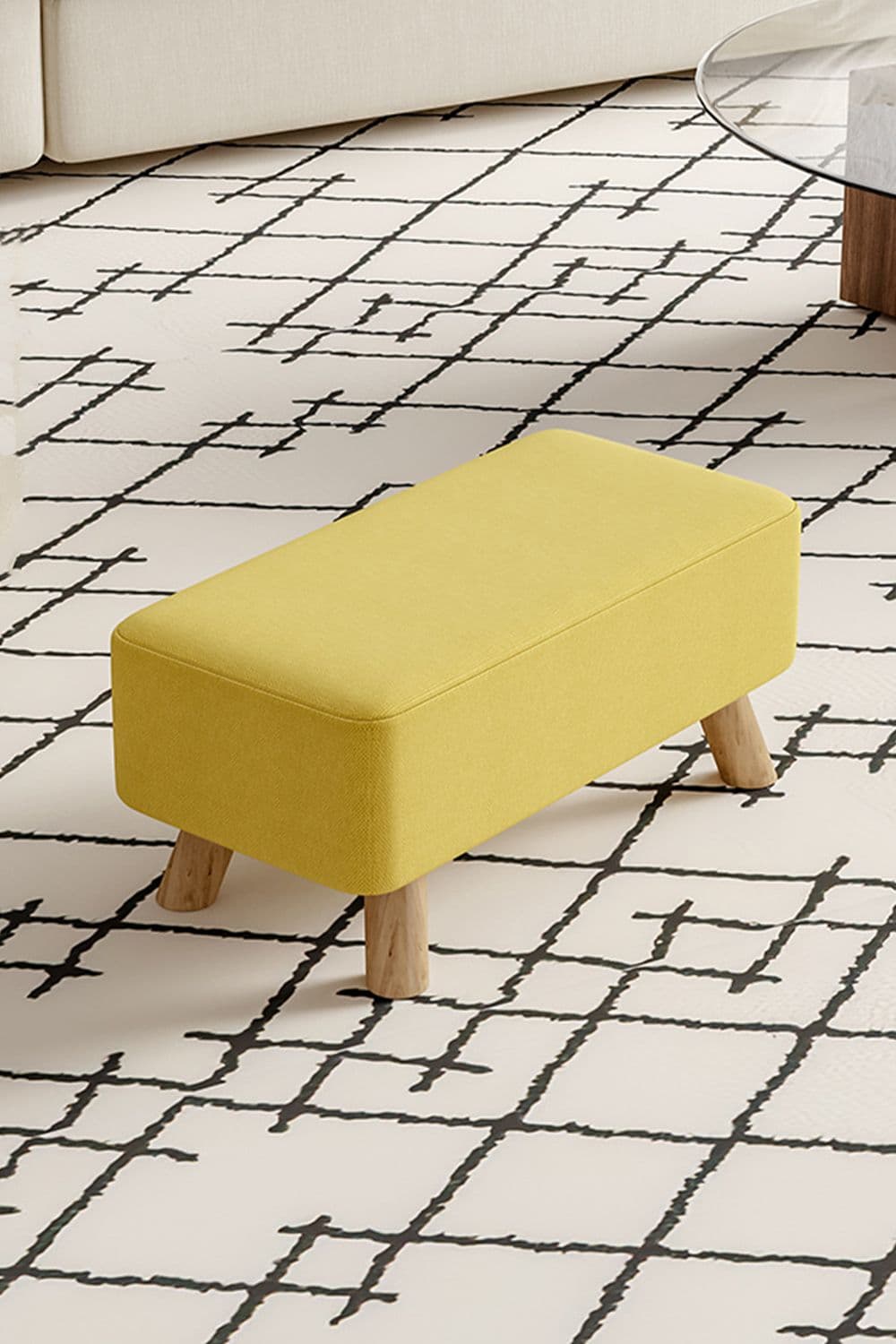 Yellow Linen Rectangular Footstool Shoes Changing Stool