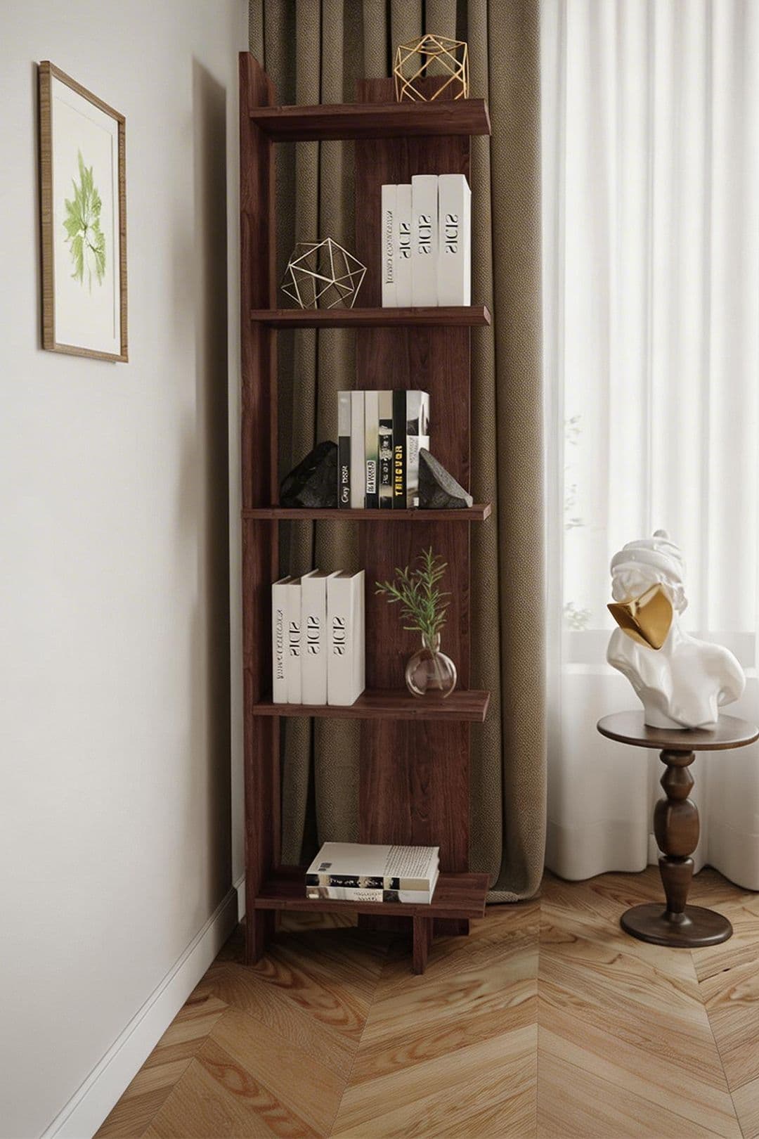 5 Tier Regin Wood Corner Bookcase
