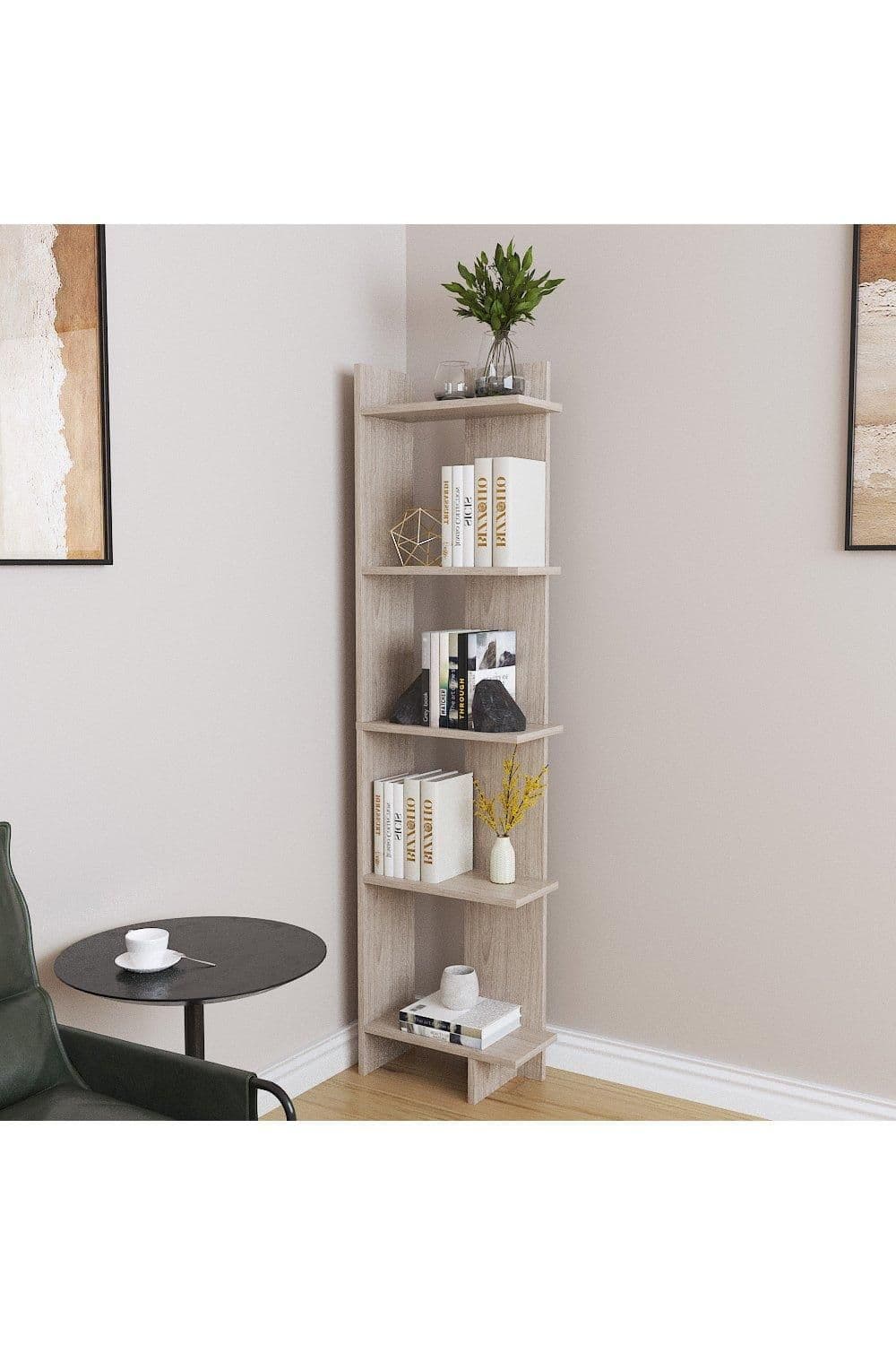 5 Tier Regin Wood Corner Bookcase Modern Unit Book shelf