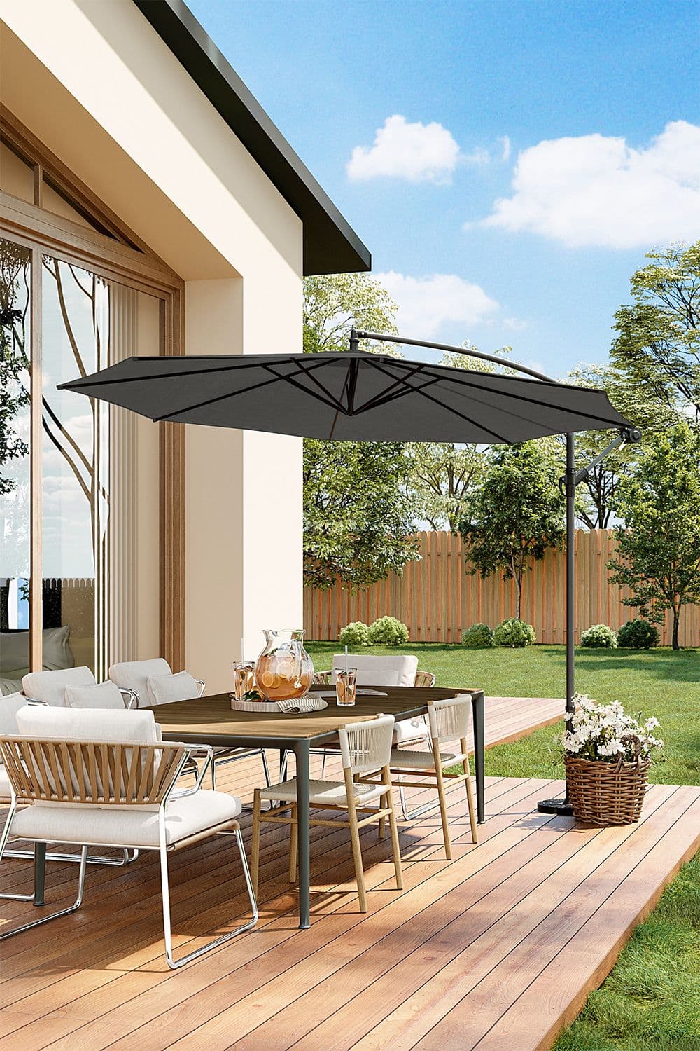 3m Waterproof Outdoor Banana Cantilever Garden Parasol（Base is not included）